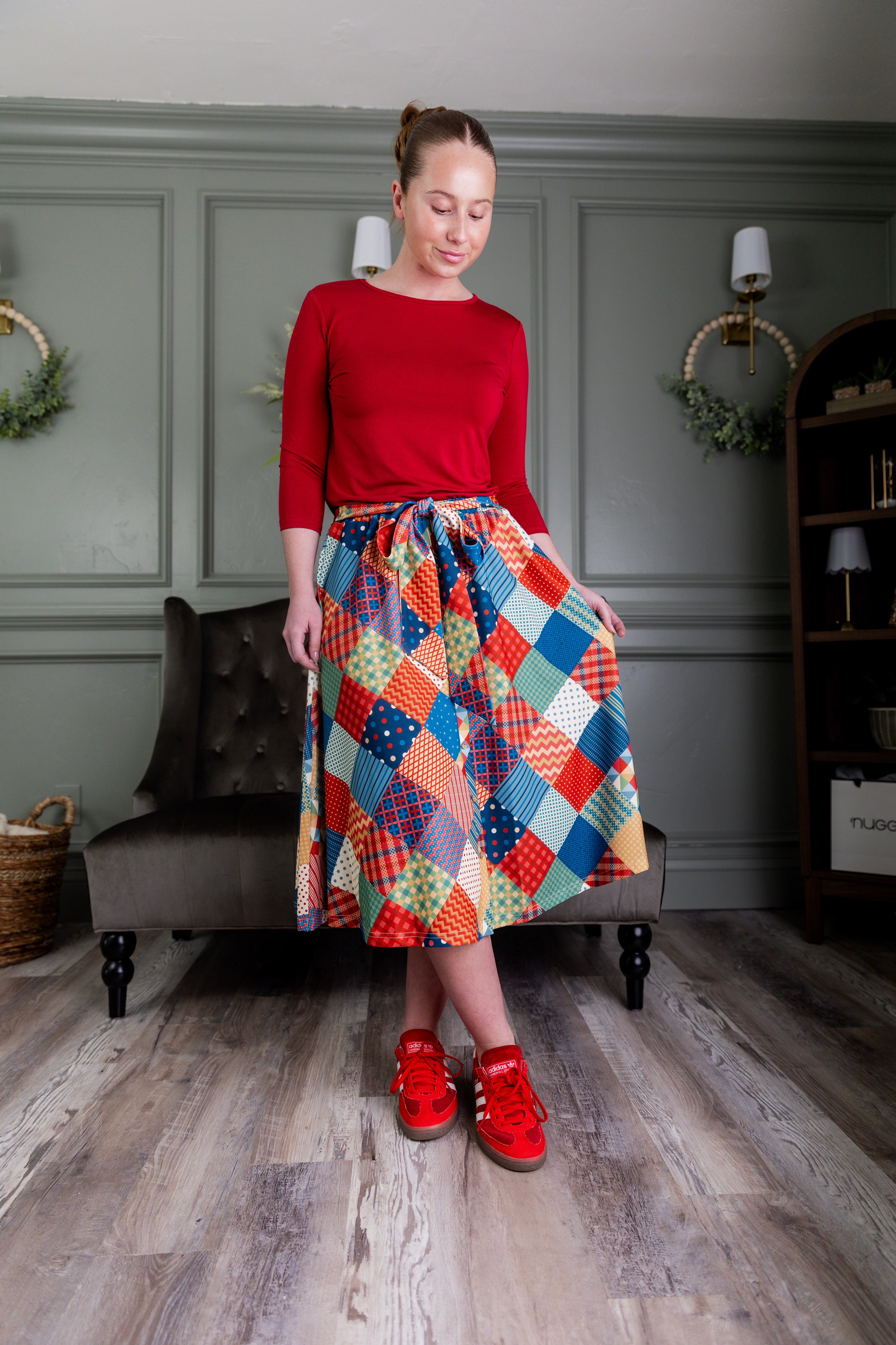 Nuggles® Bria Skirt Scrappy Sweetheart colorful patchwork midi skirt