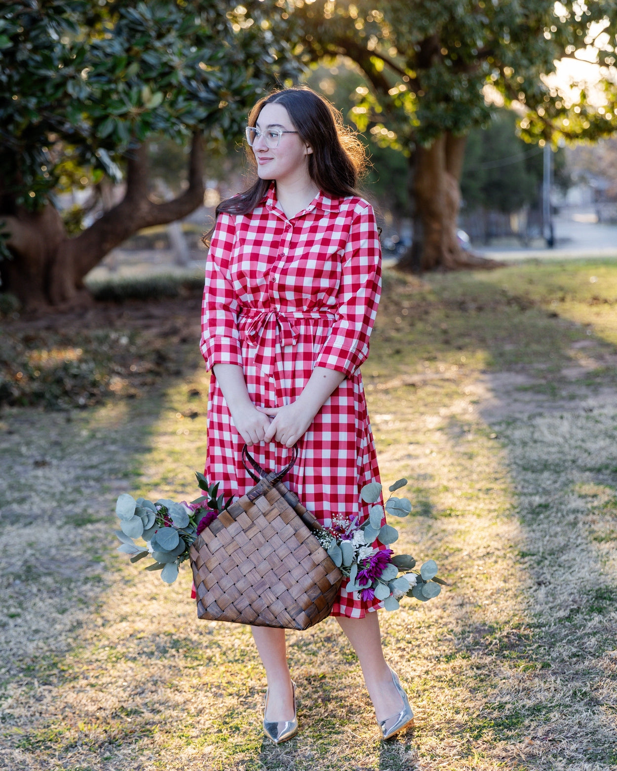 Model wearing the Nuggles® Rachel Dress in Cherry Jam