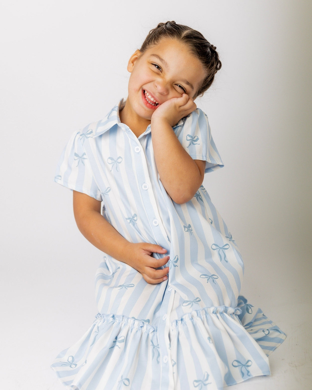 Girls Ellie Dress in Sweet Ribbon Stripe nuggles-clothing