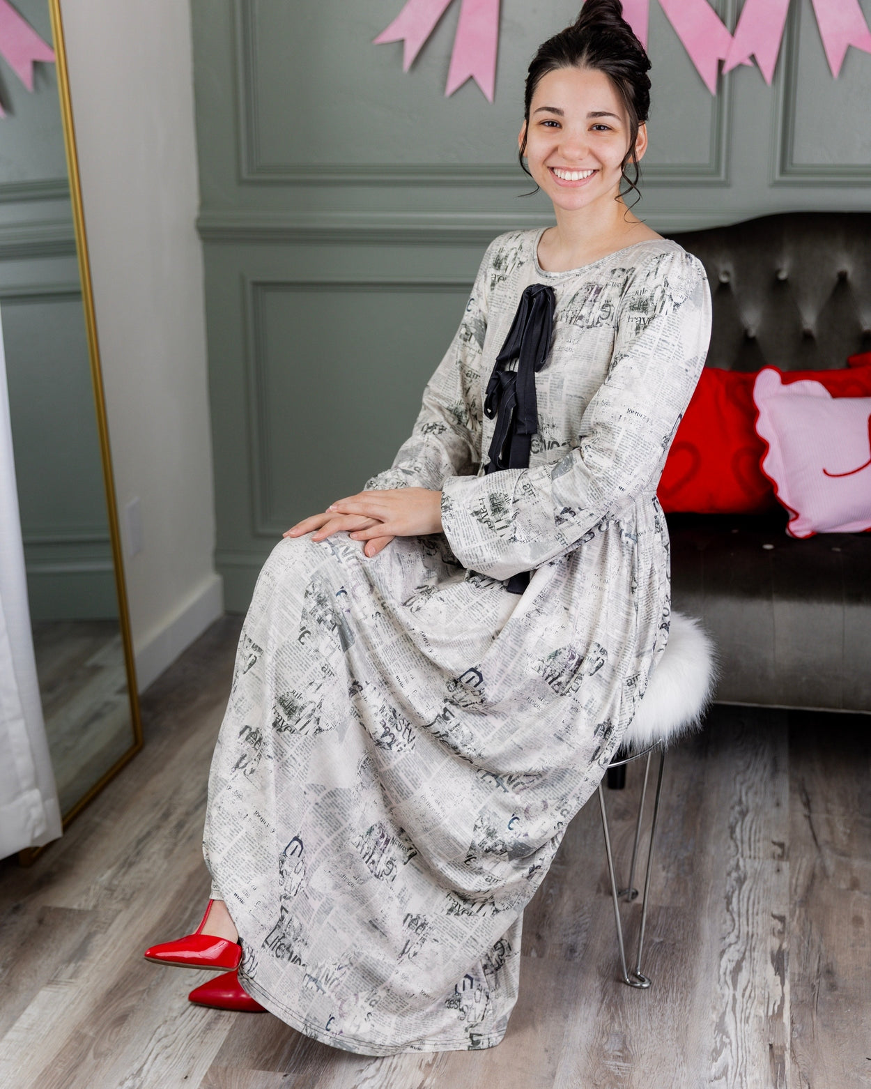 Addison Dress in Whispering Headlines - Final Sale nuggles-clothing
