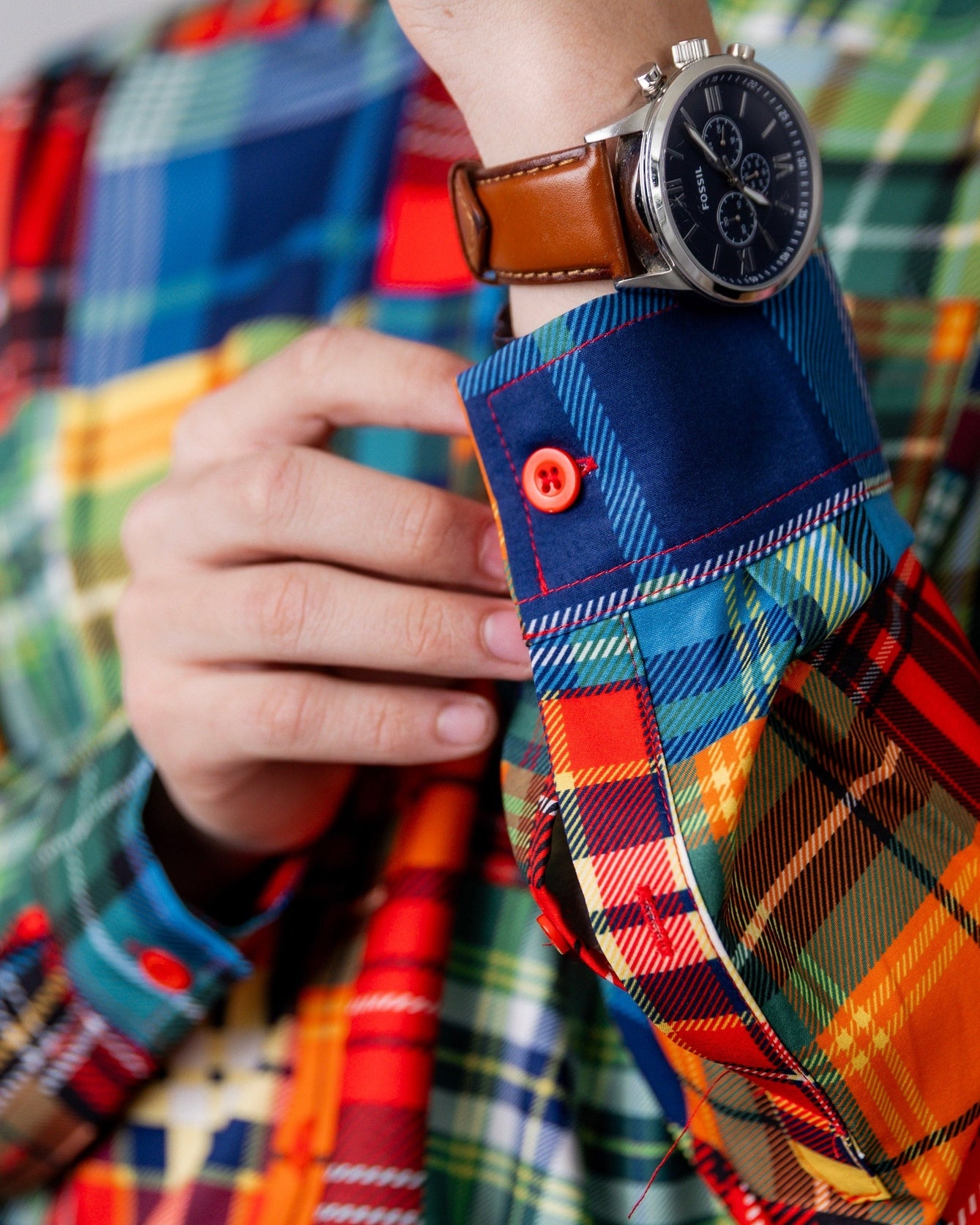 Men's Button Down Shirt in Patch Plaid - Final Sale nuggles-clothing