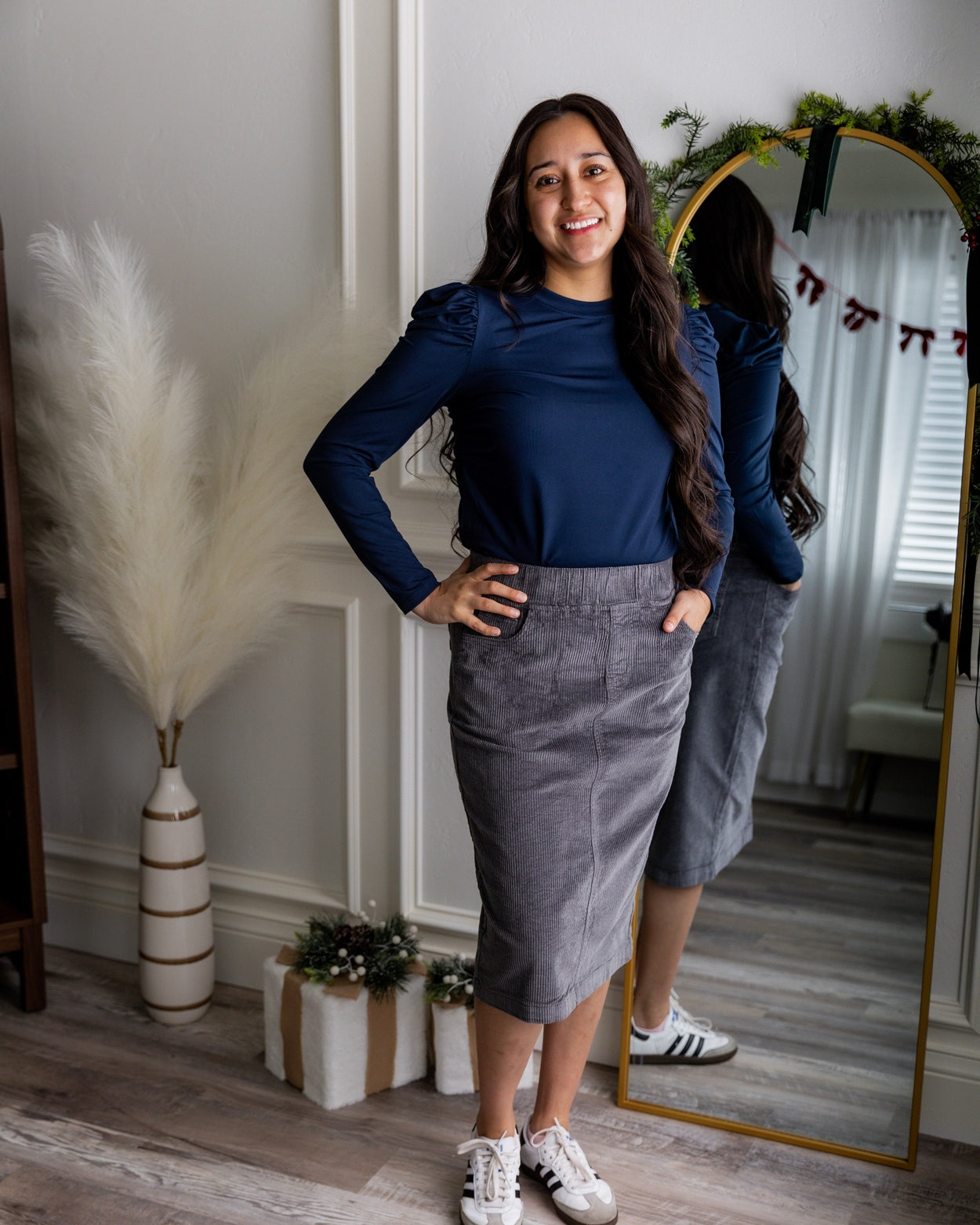 27" Corduroy Skirt in Grey-Blue - Final Sale nuggles-clothing