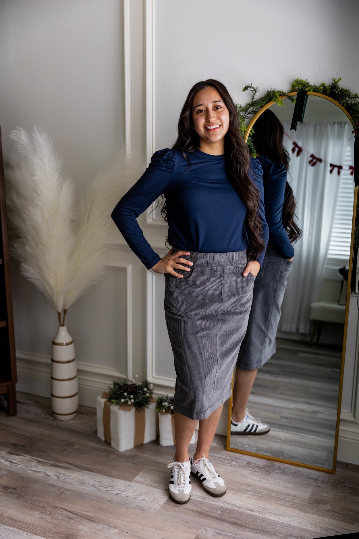 27" Corduroy Skirt in Grey-Blue - Final Sale nuggles-clothing