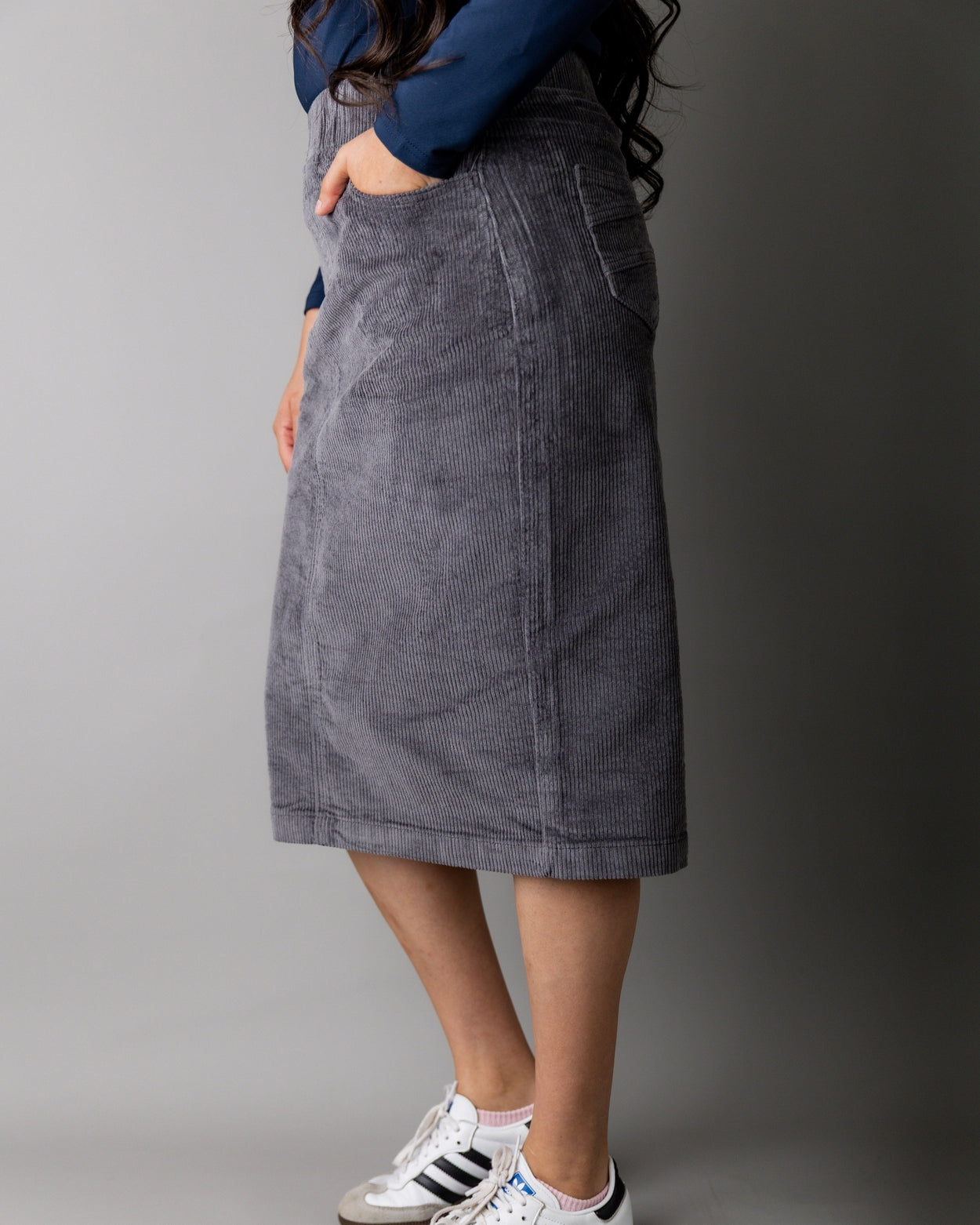 27" Corduroy Skirt in Grey-Blue - Final Sale nuggles-clothing