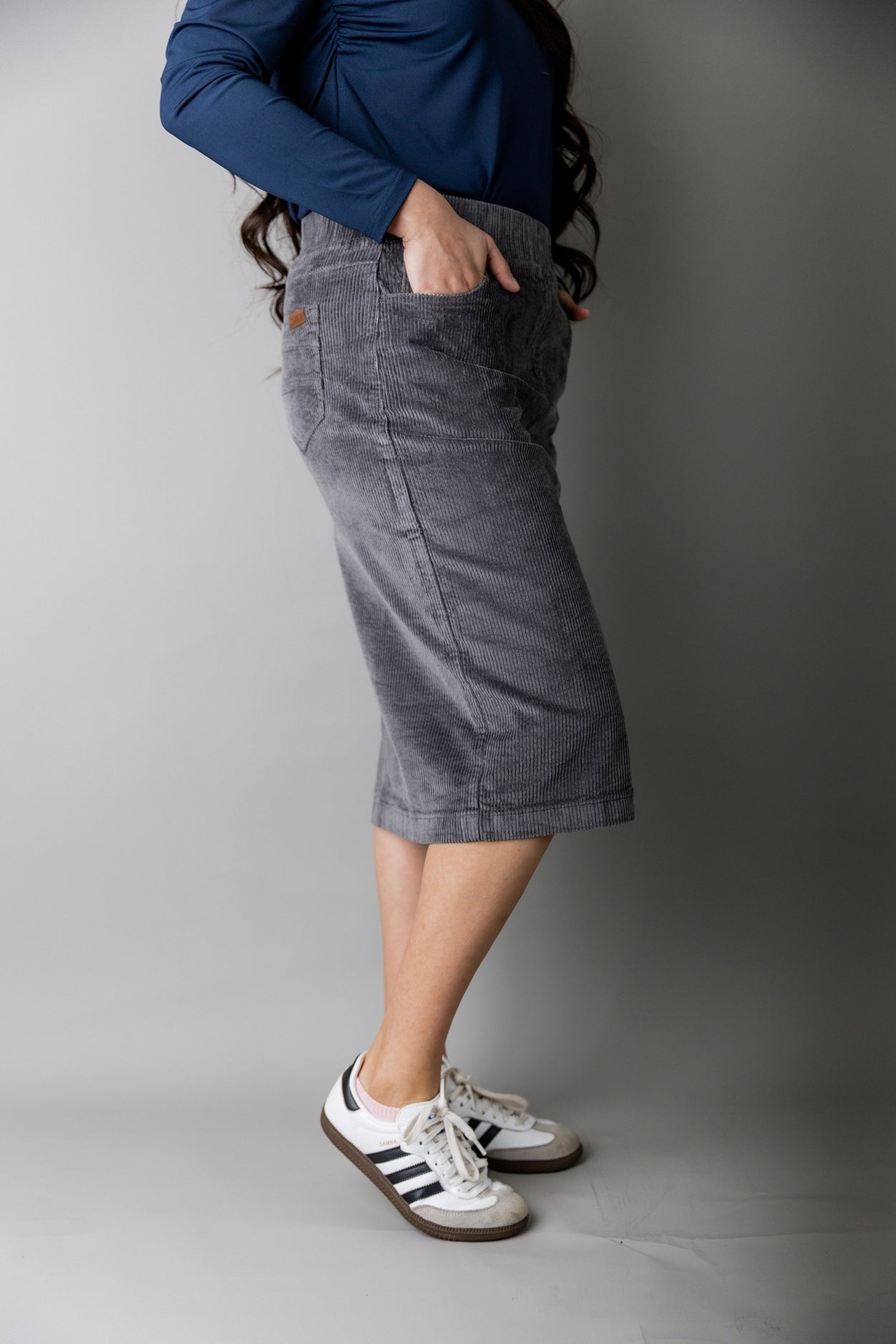 27" Corduroy Skirt in Grey-Blue - Final Sale nuggles-clothing