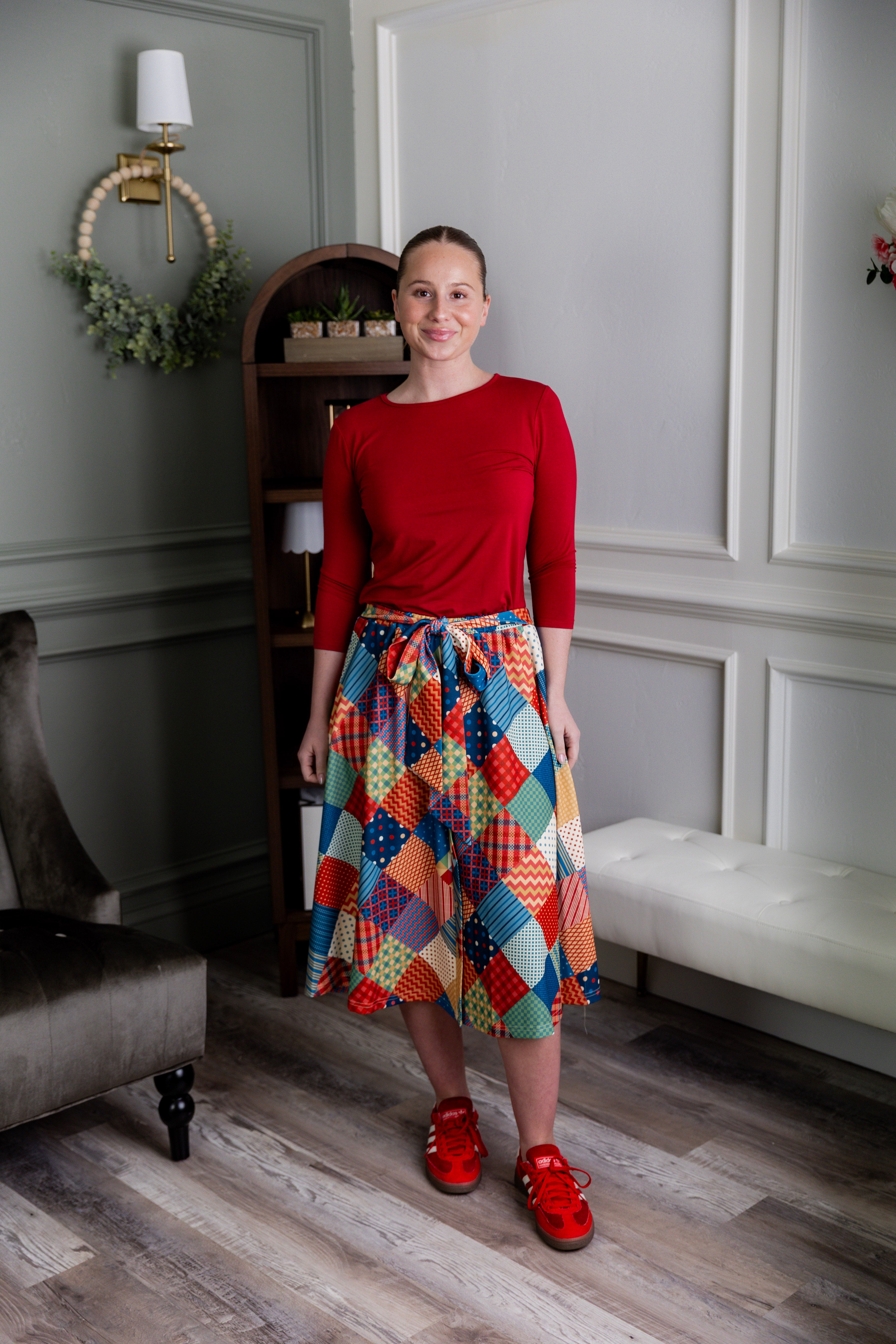 Nuggles® Bria Skirt Scrappy Sweetheart colorful patchwork midi skirt