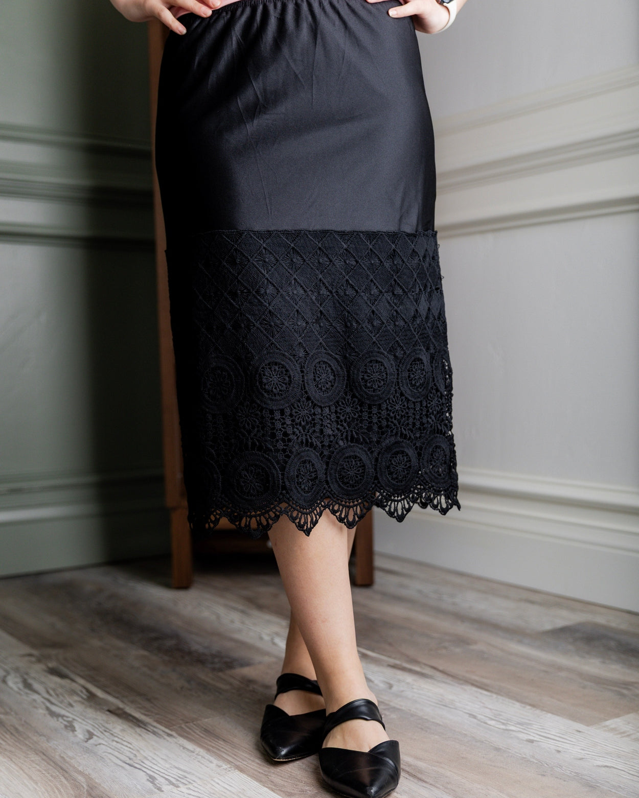 27" Crochet Lace Slip in Navy nuggles-clothing