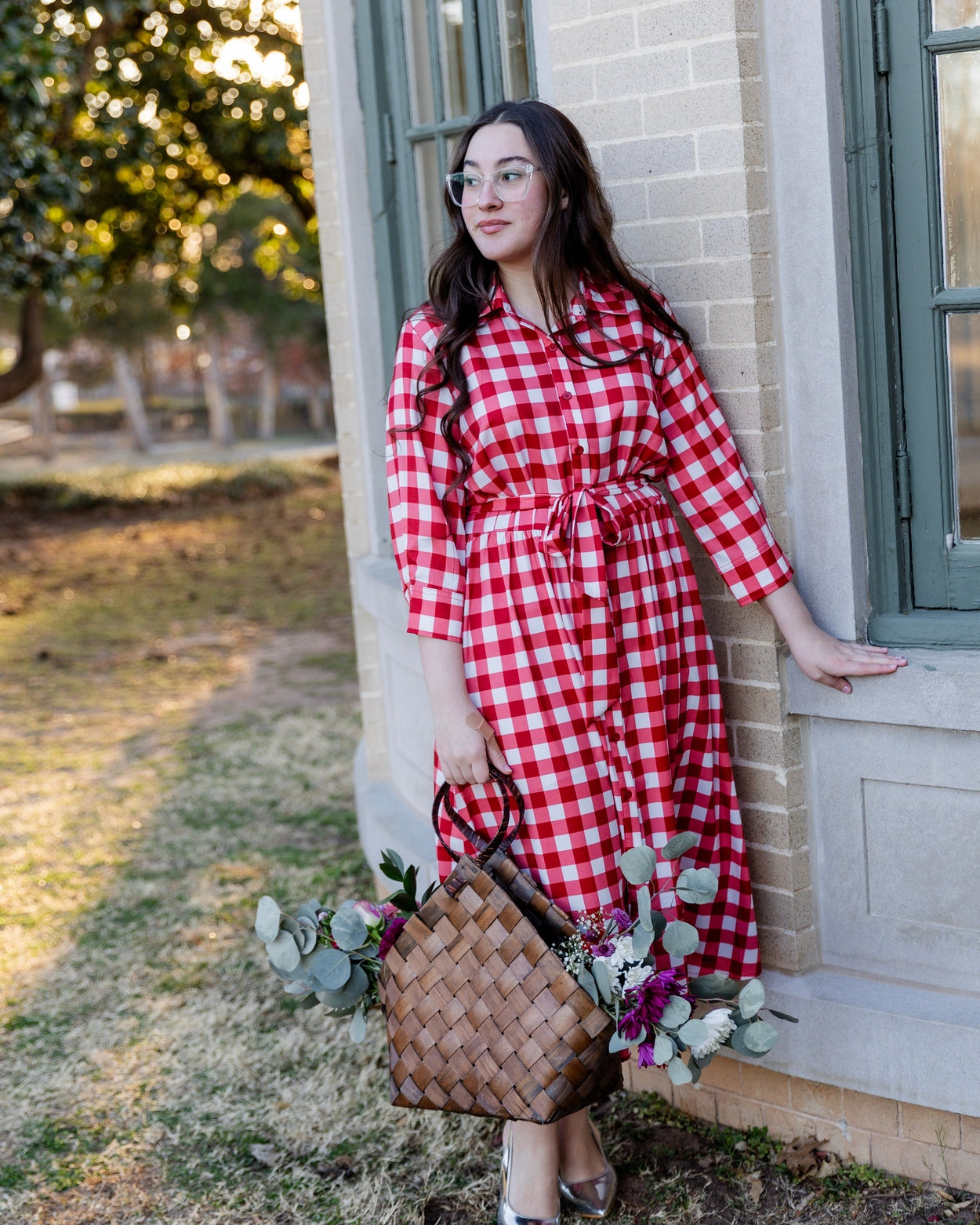 Model wearing the Nuggles® Rachel Dress in Cherry Jam
