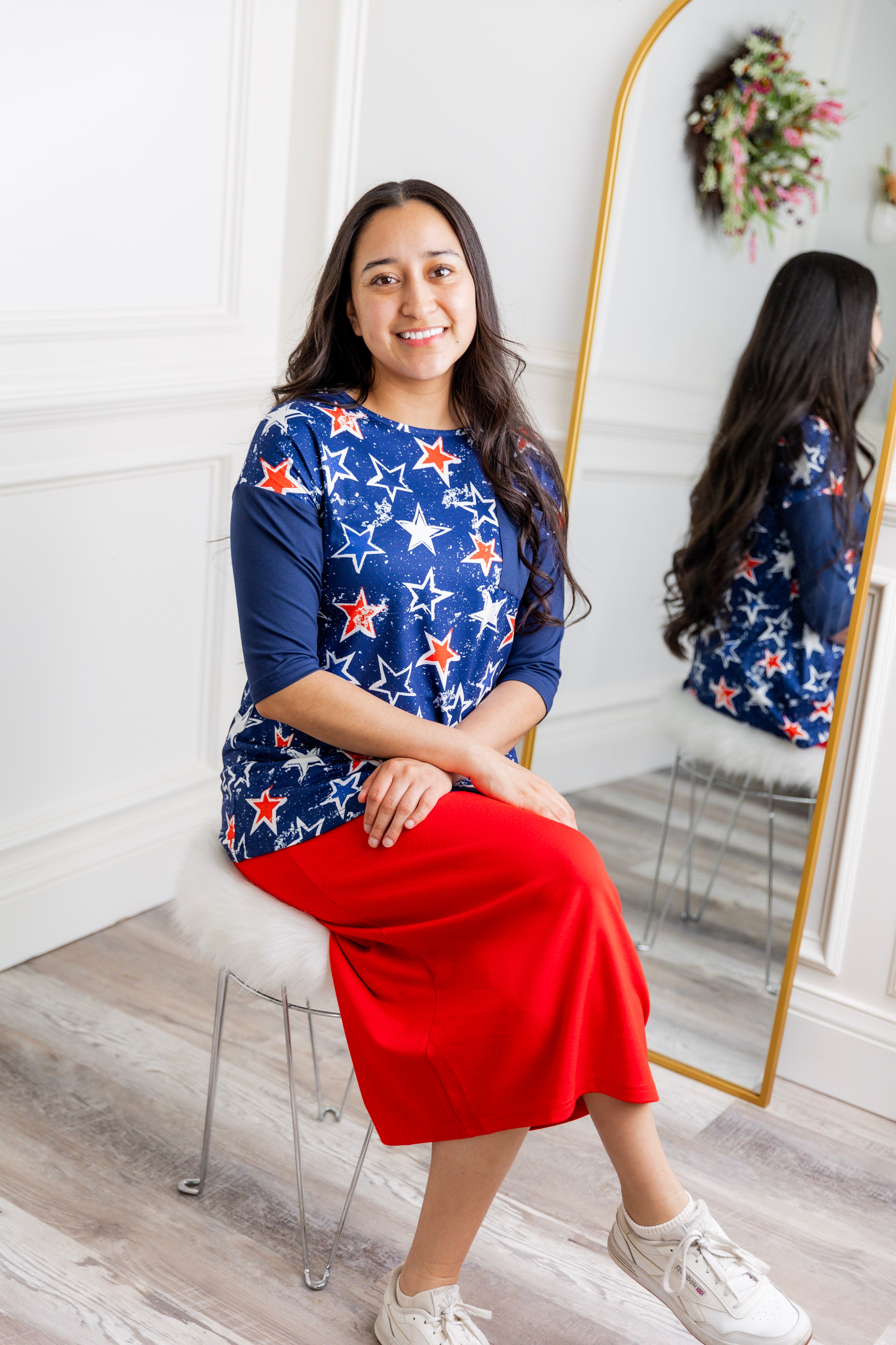 Mae Top by Nuggles® in contrasting knit fabric with front pocket