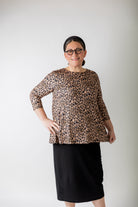 Modest 3/4 sleeve tunic top for women – Lexi Top by Nuggles®, flattering loose fit with soft stretch fabric.