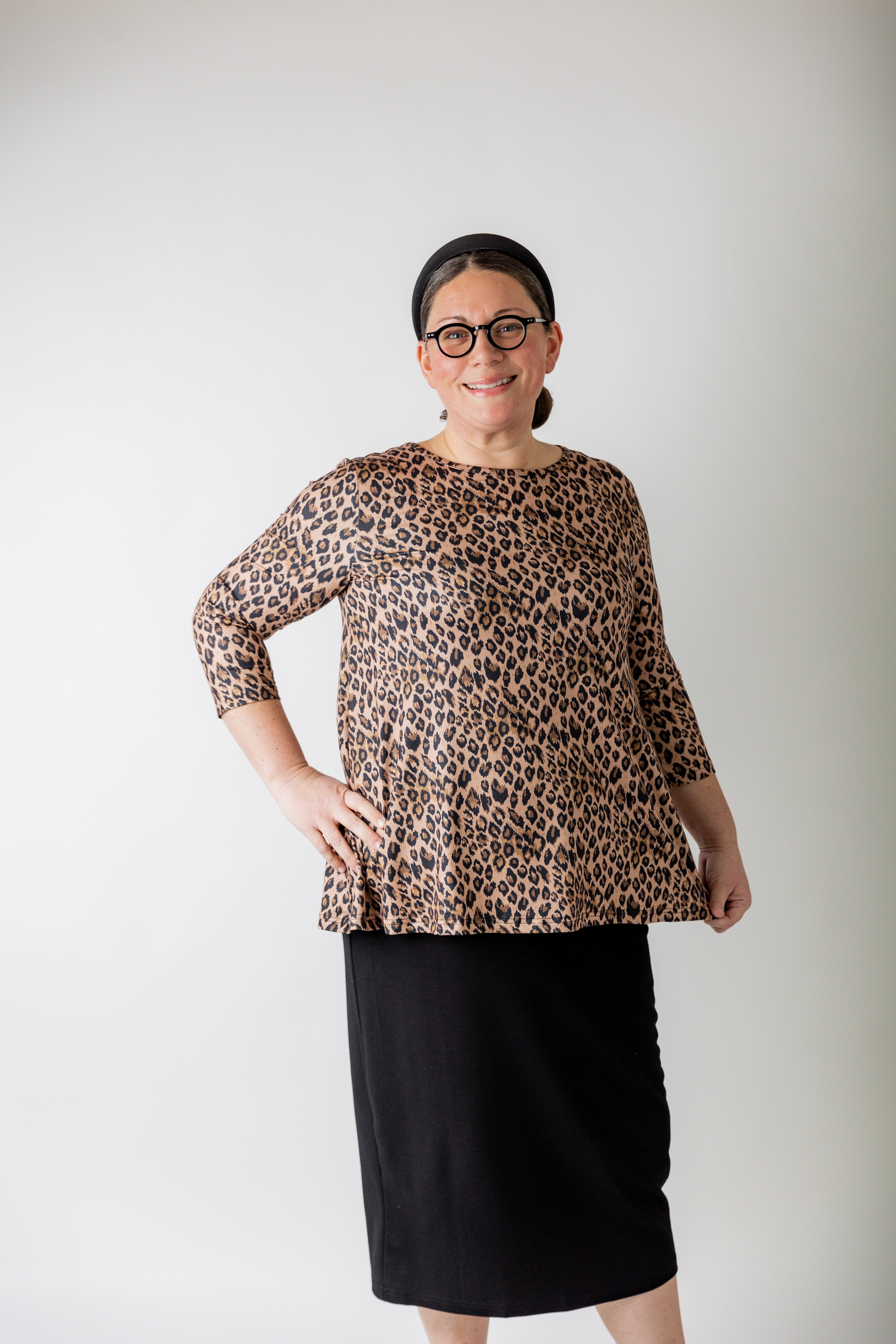 Modest 3/4 sleeve tunic top for women – Lexi Top by Nuggles®, flattering loose fit with soft stretch fabric.