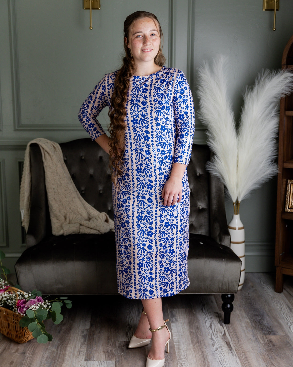 The Original Midi Layering Dress in Sapphire Scrolls nuggles-clothing