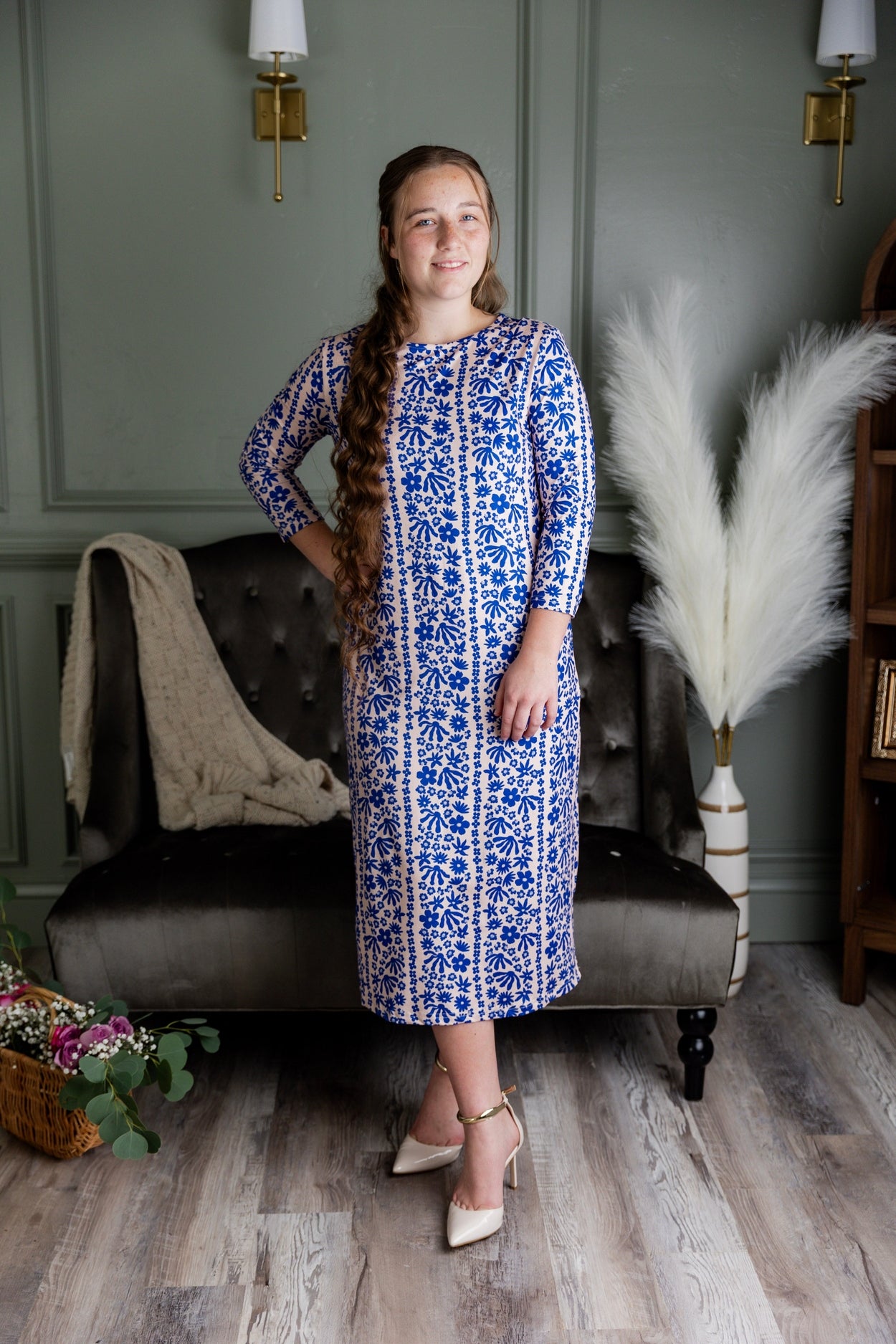 The Original Midi Layering Dress in Sapphire Scrolls nuggles-clothing