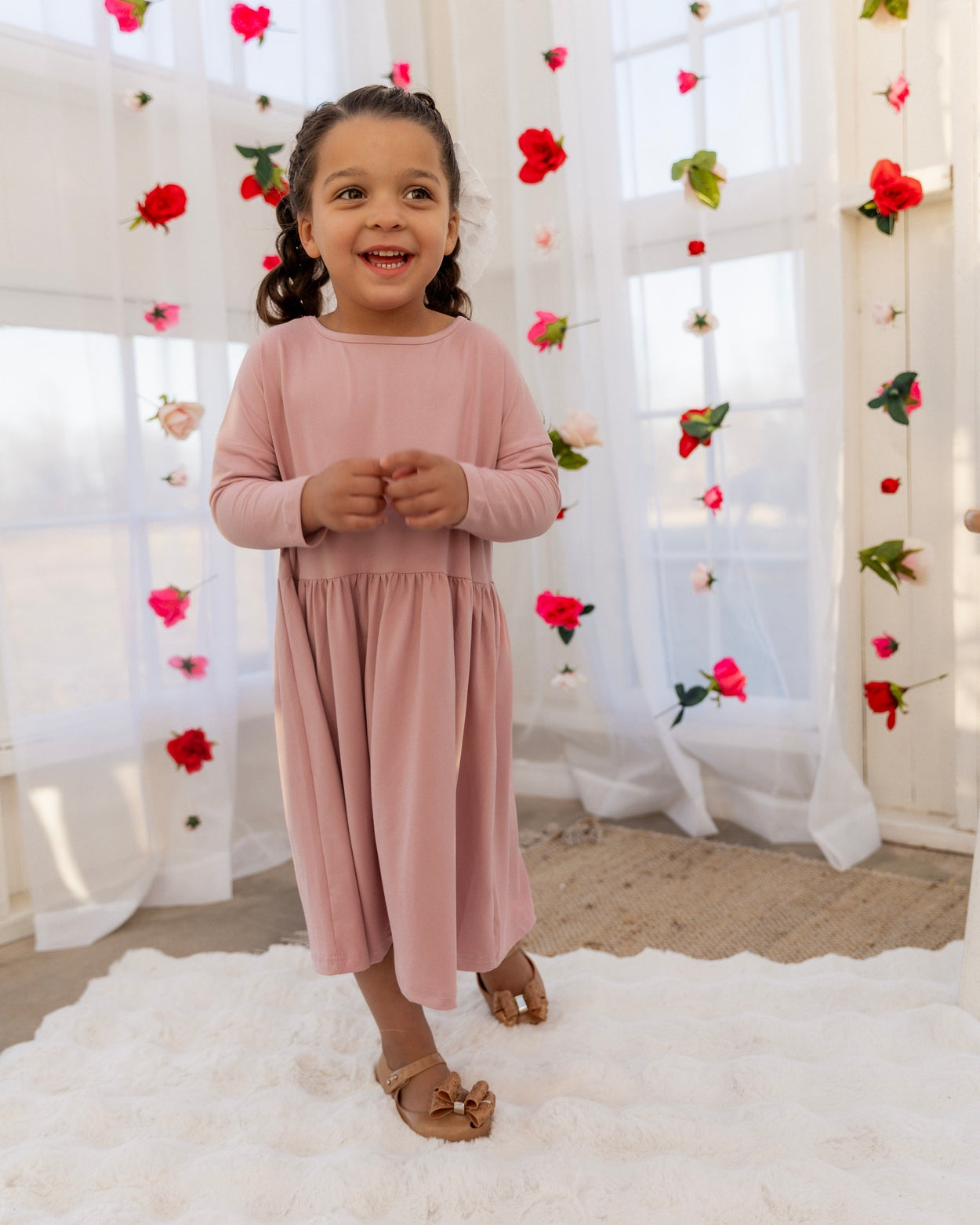 Girls' Farah Dress in Baby Pink - Final Sale nuggles-clothing