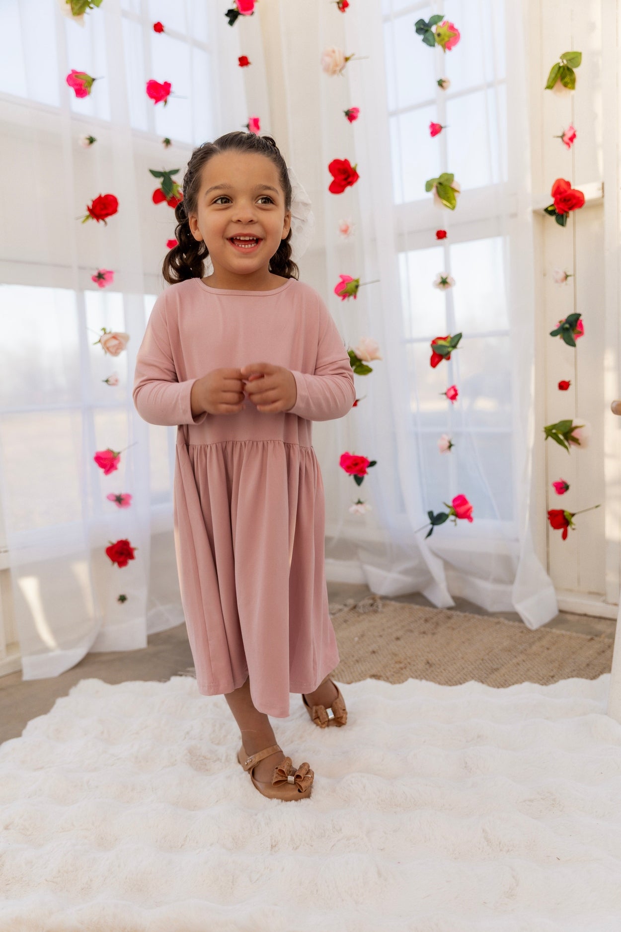 Girls' Farah Dress in Baby Pink - Final Sale nuggles-clothing