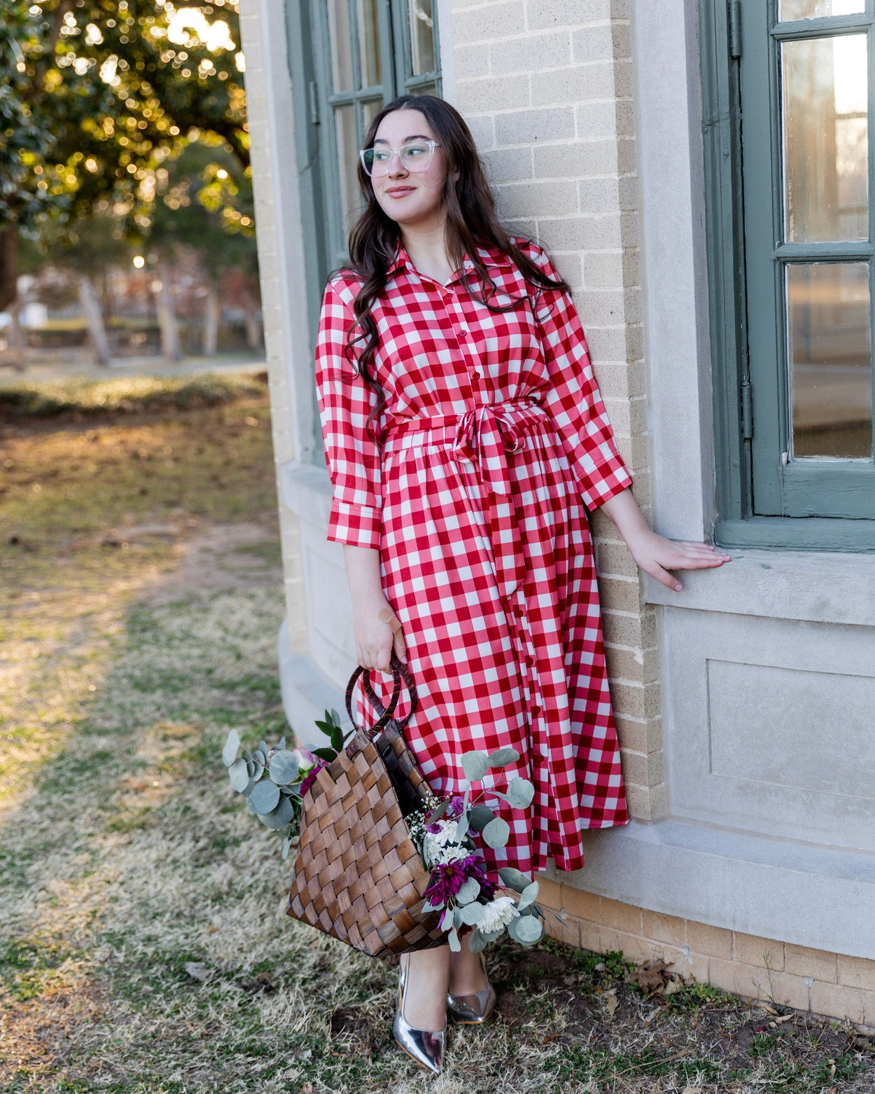 Model wearing the Nuggles® Rachel Dress in Cherry Jam