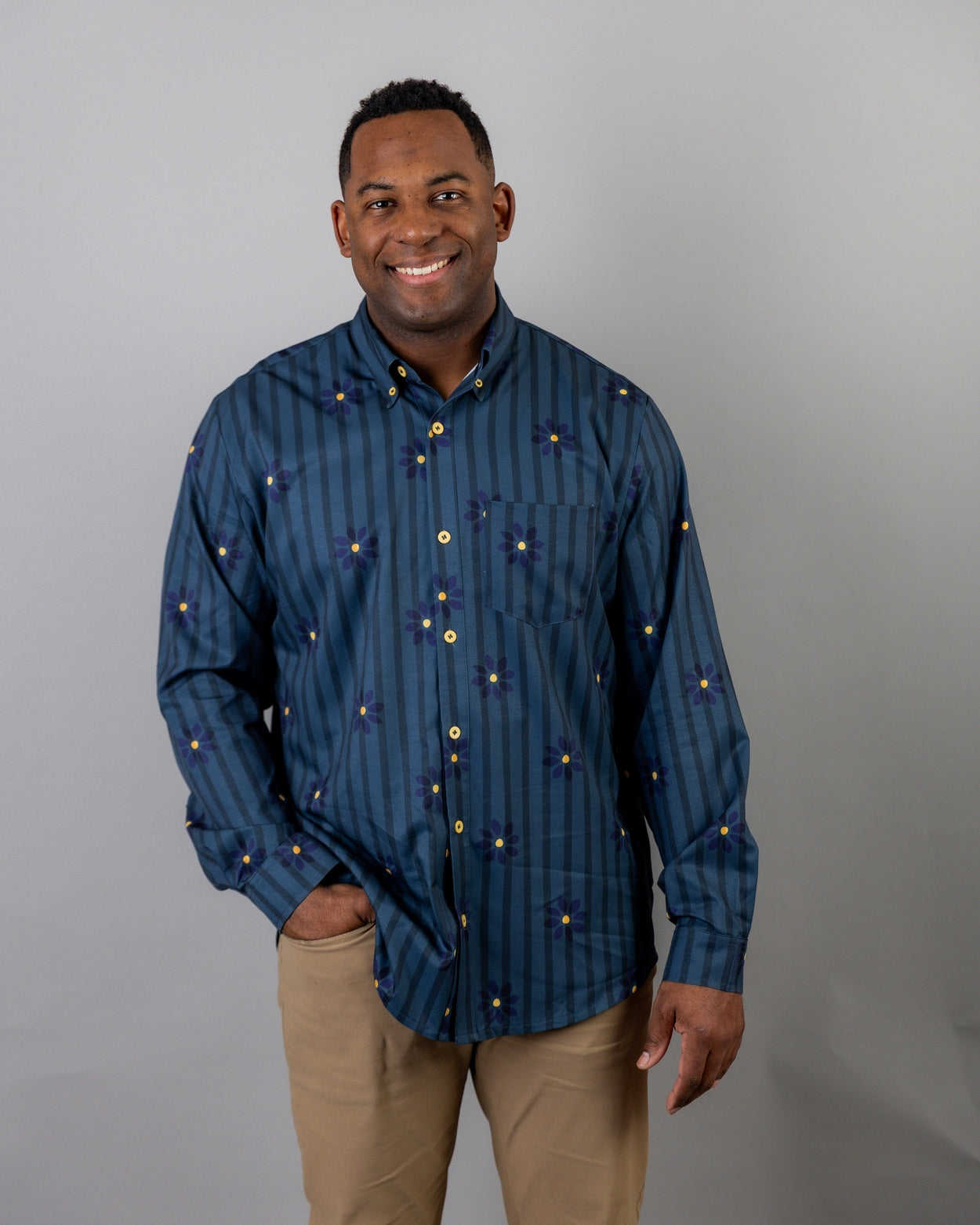 Men's Button Down Shirt in Pinstripe Ditsy - Final Sale nuggles-clothing