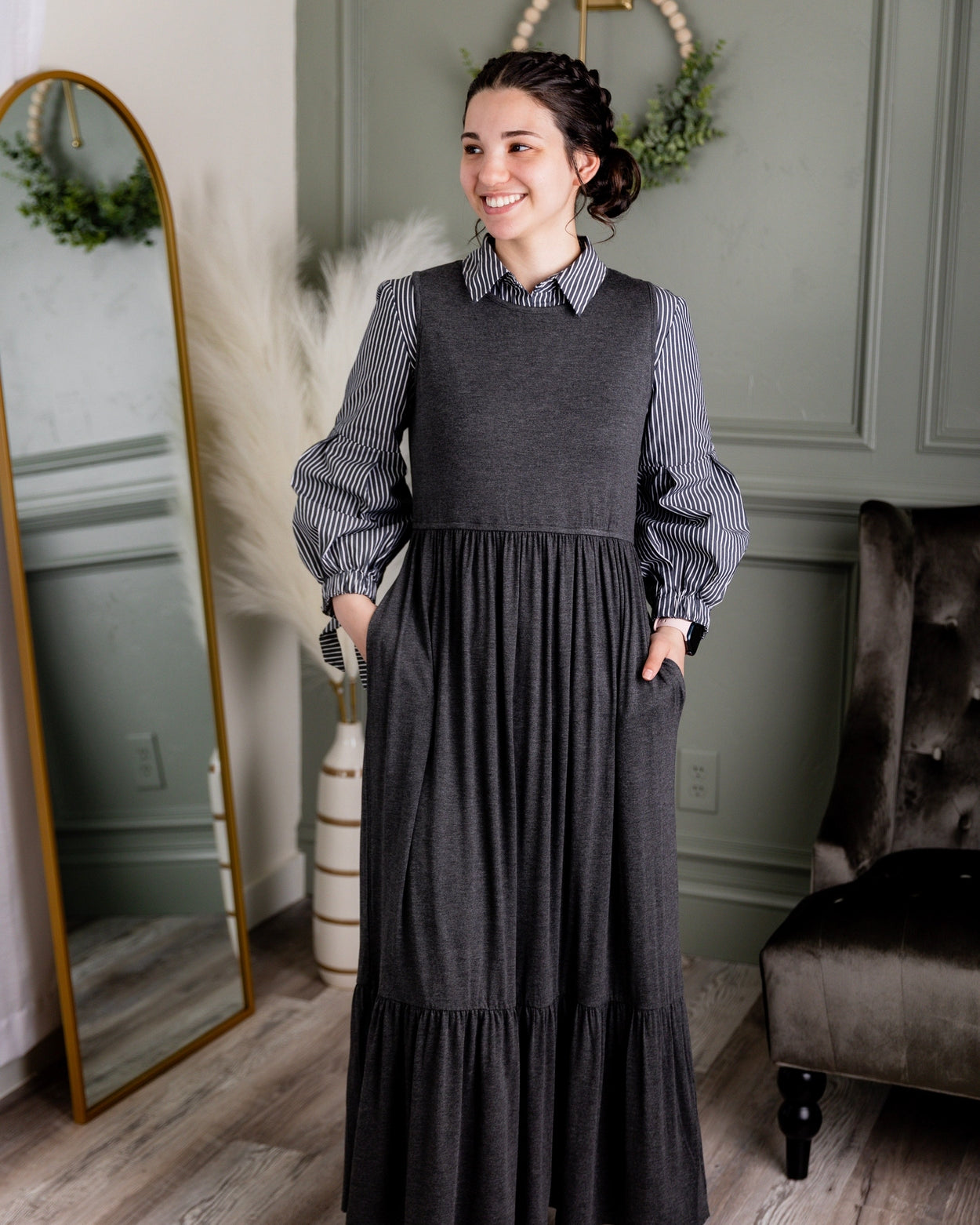 Riley Dress in Heather Gray - Final Sale nuggles-clothing