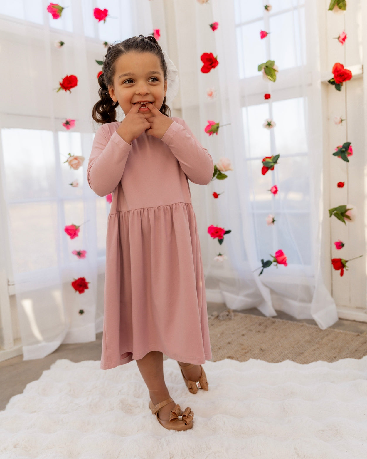 Girls' Farah Dress in Baby Pink - Final Sale nuggles-clothing