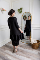 Modest solid Rose Top for women in textured fabric, long hip-length cut, paired with matching midi skirt from Nuggles®