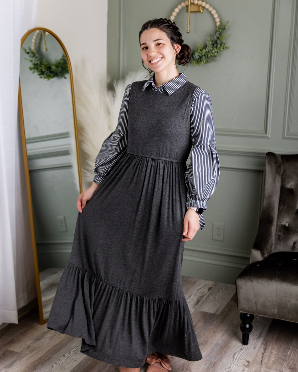 Riley Dress in Heather Gray - Final Sale nuggles-clothing