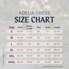 Size chart for Adelia Dress with measurements in inches.