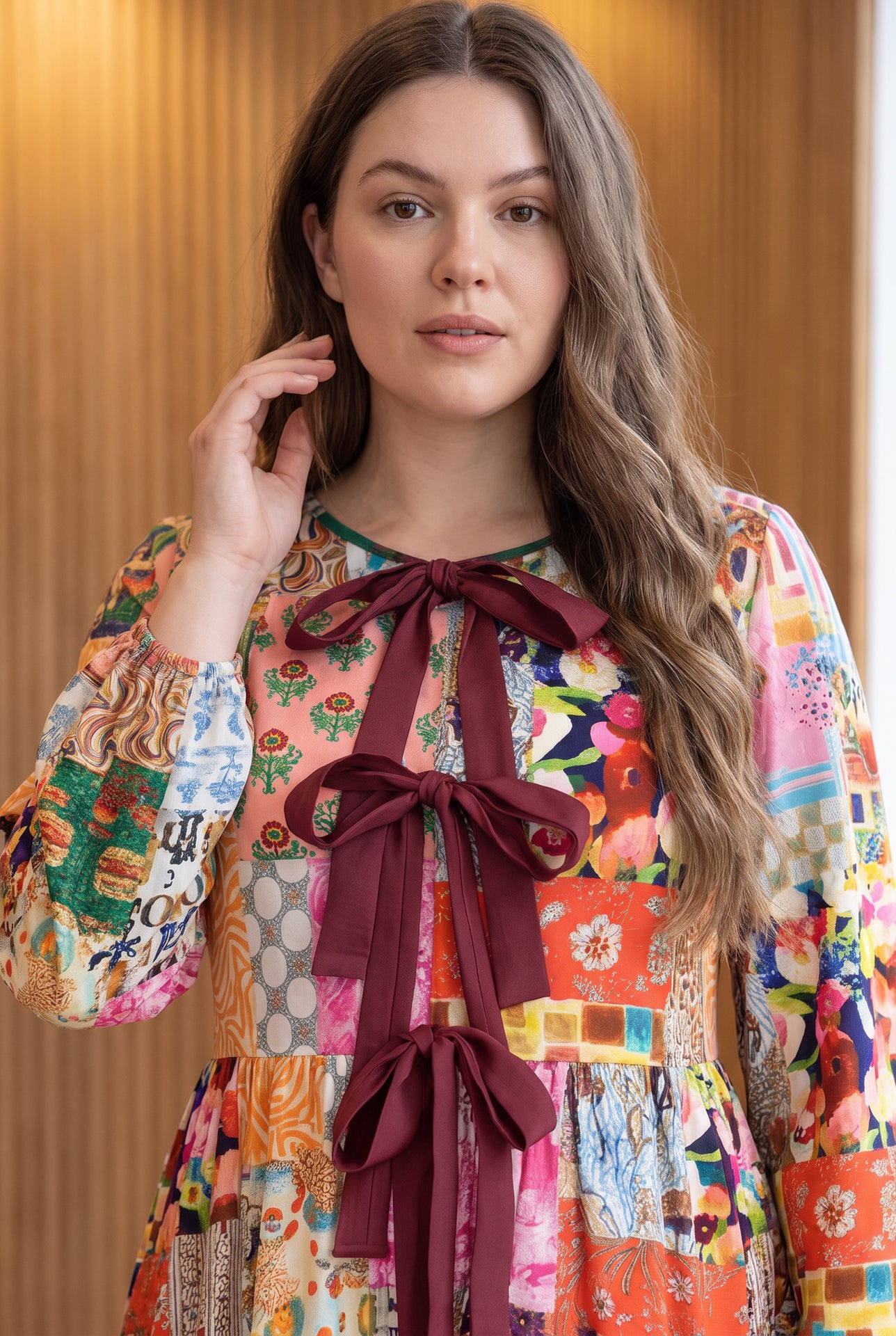 Model wearing Nuggles® Addison Dress in Carousel