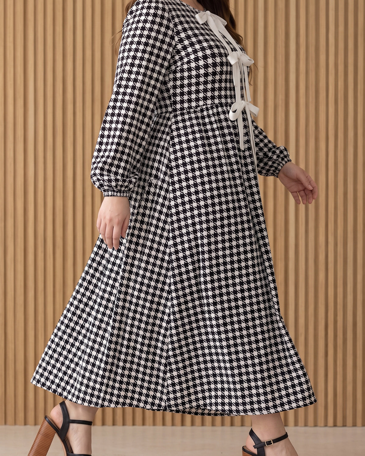 Model wearing Nuggles® Addison Maxi Dress in Cookie Check