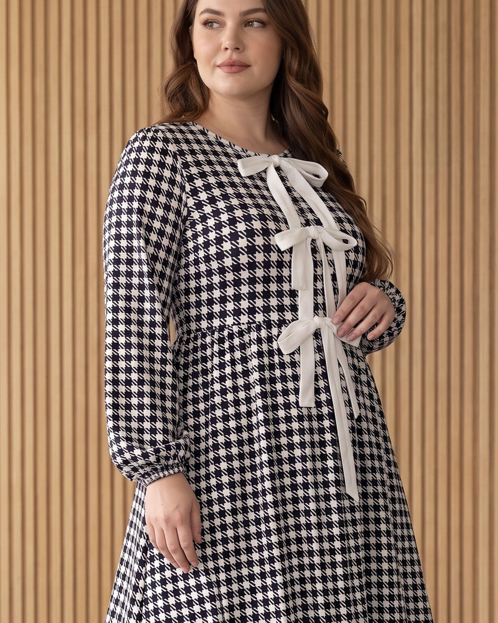 Model wearing Nuggles® Addison Maxi Dress in Cookie Check