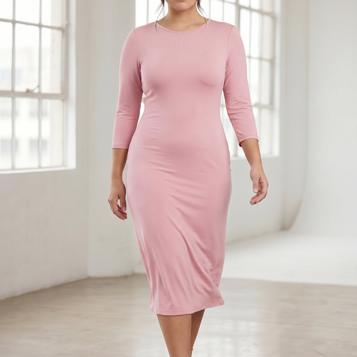 womens pale pink dress Baby Pink Original Midi Layering Dress | Modest Midi Dress