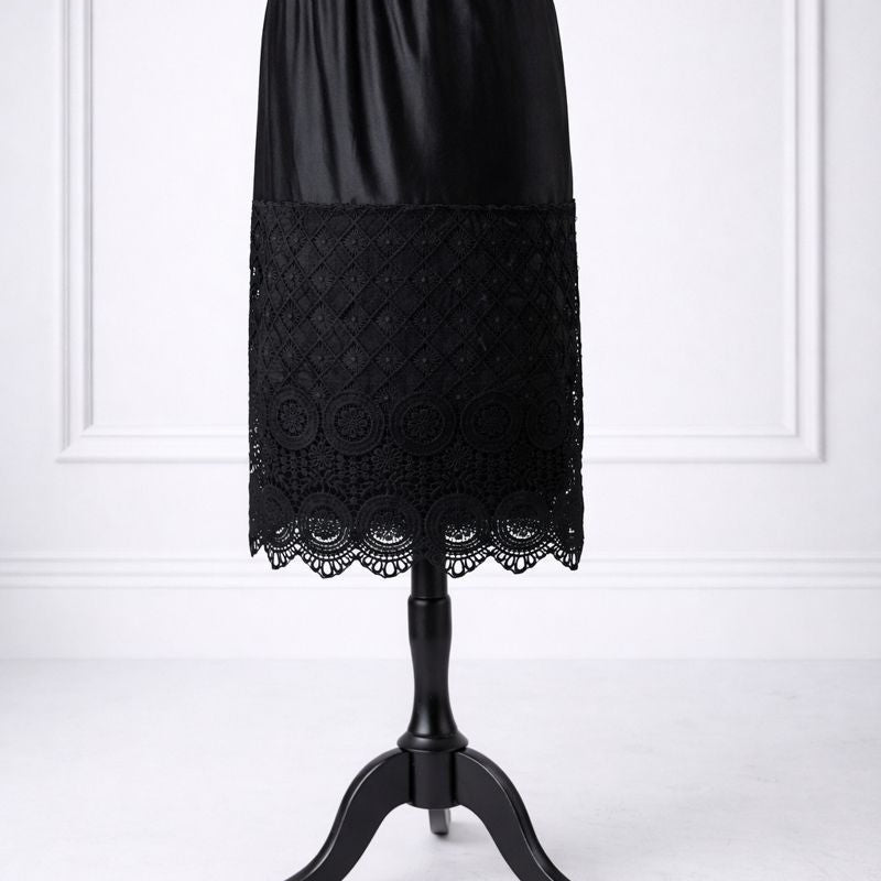 Our modest Nuggles® 27" crochet lace slip in Black