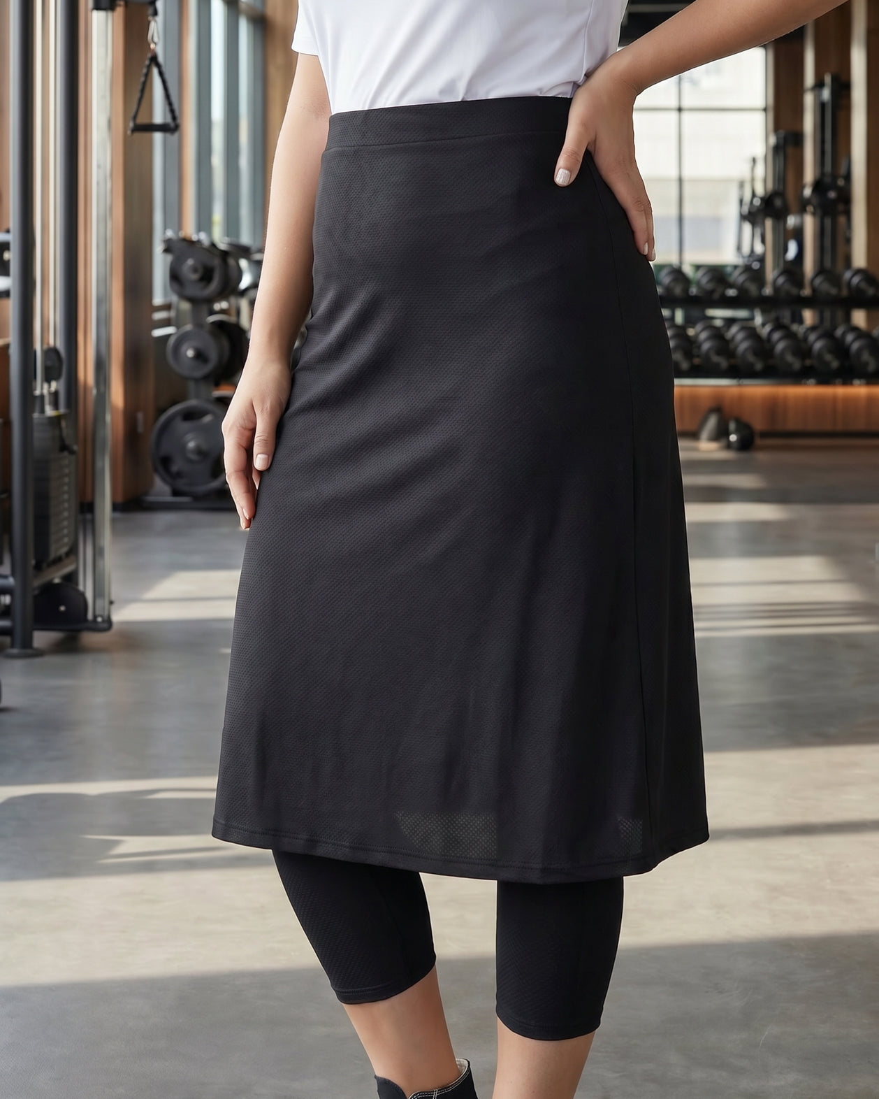 Model wearing Nuggles® 27" All-Sport Skirt in Black