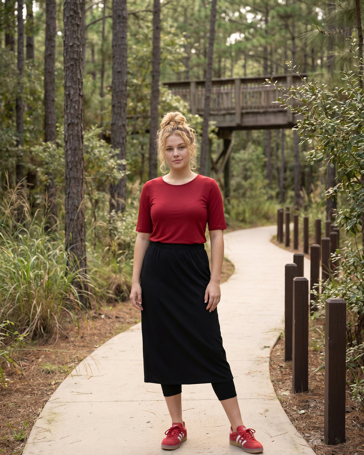 Model wearing Nuggles® 31" All-Sport Skirt in Black