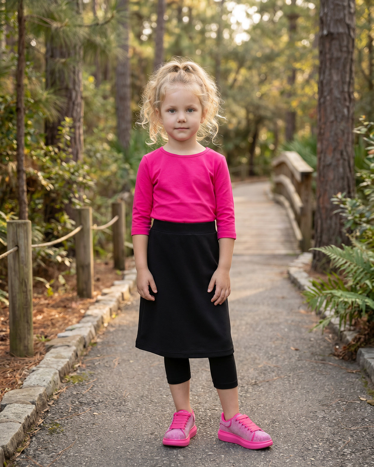 Model wearing Nuggles® Girls All-Sport Skirt in Black