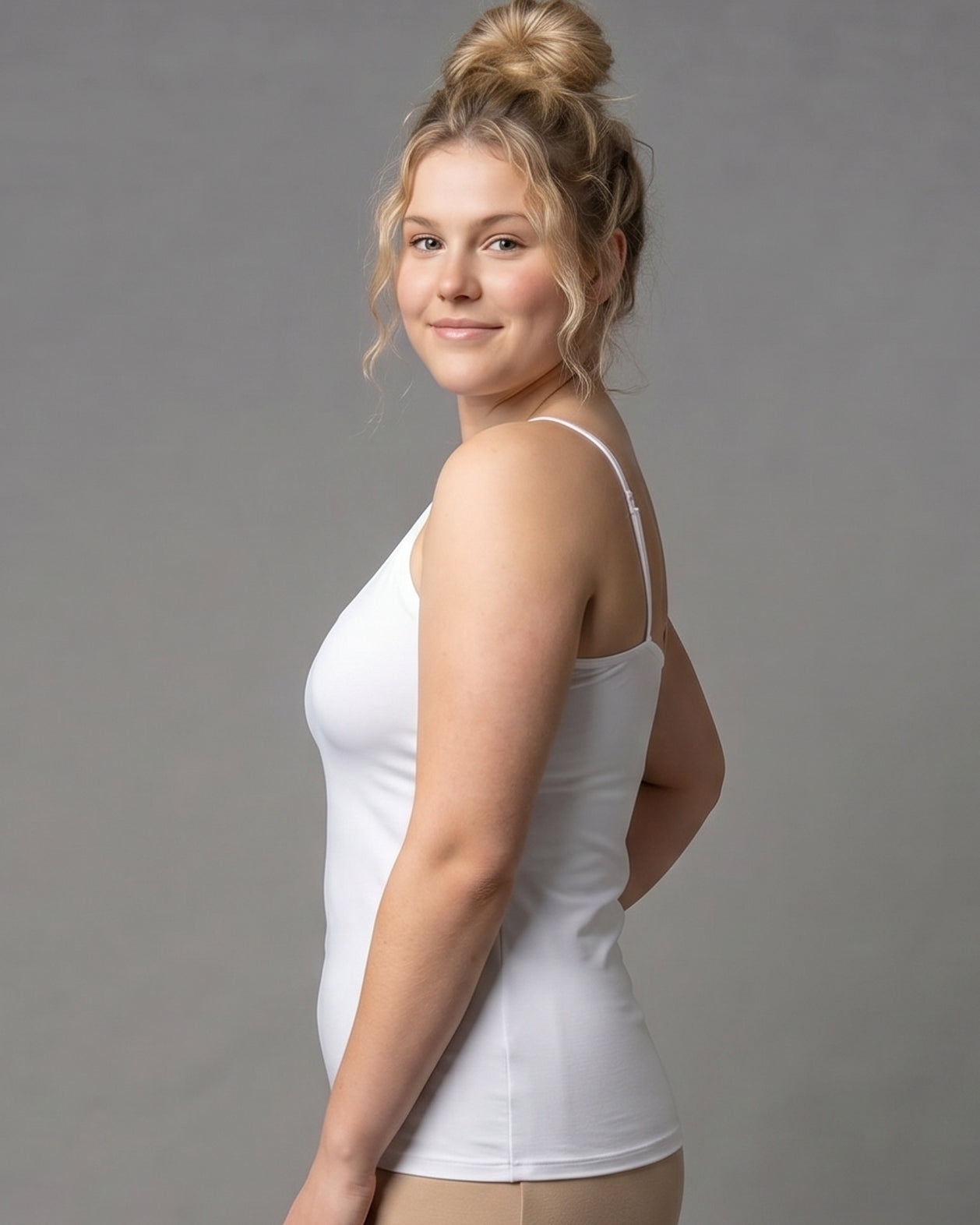 Model wearing Nuggles® Camisole in White
