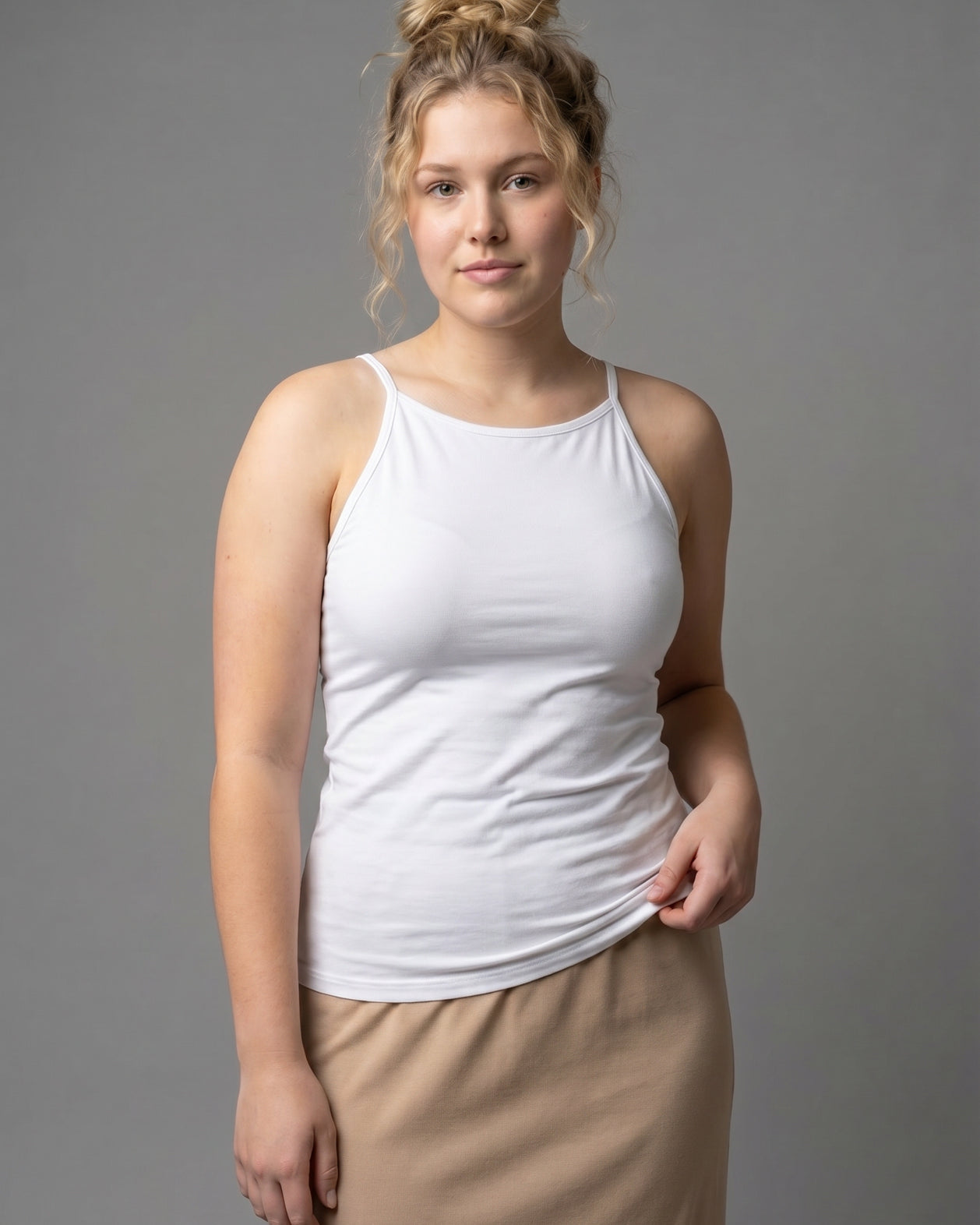 Model wearing Nuggles® Camisole in White
