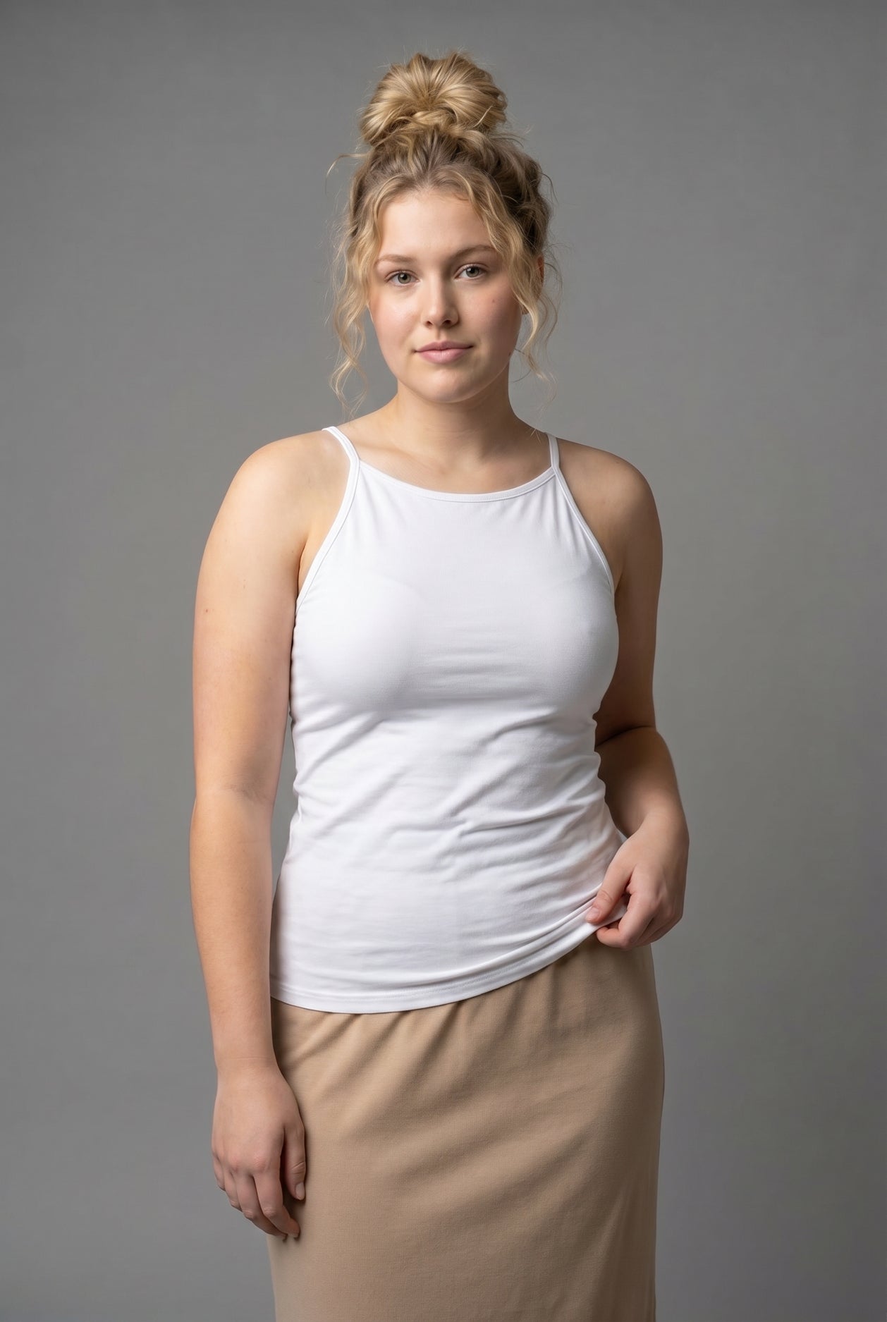 Model wearing Nuggles® Camisole in White