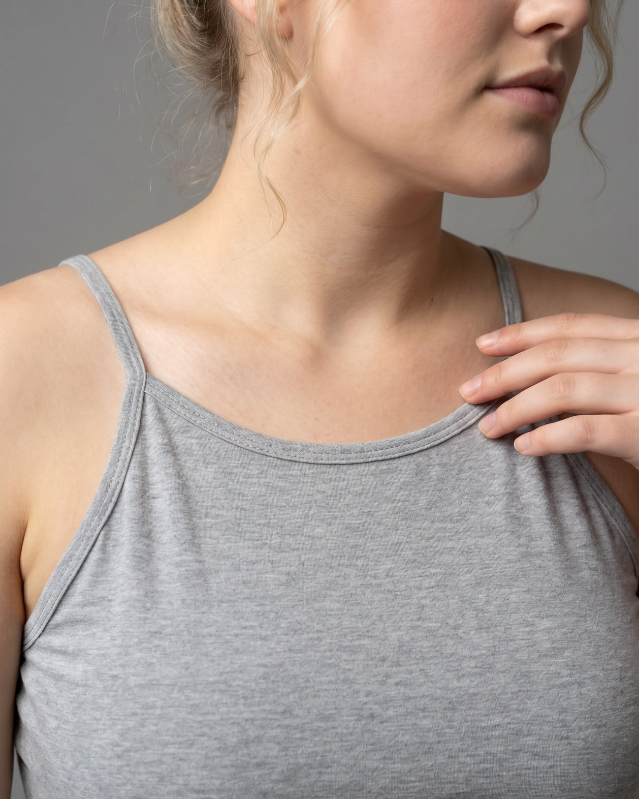 Model wearing Nuggles® Camisole in Heather Gray