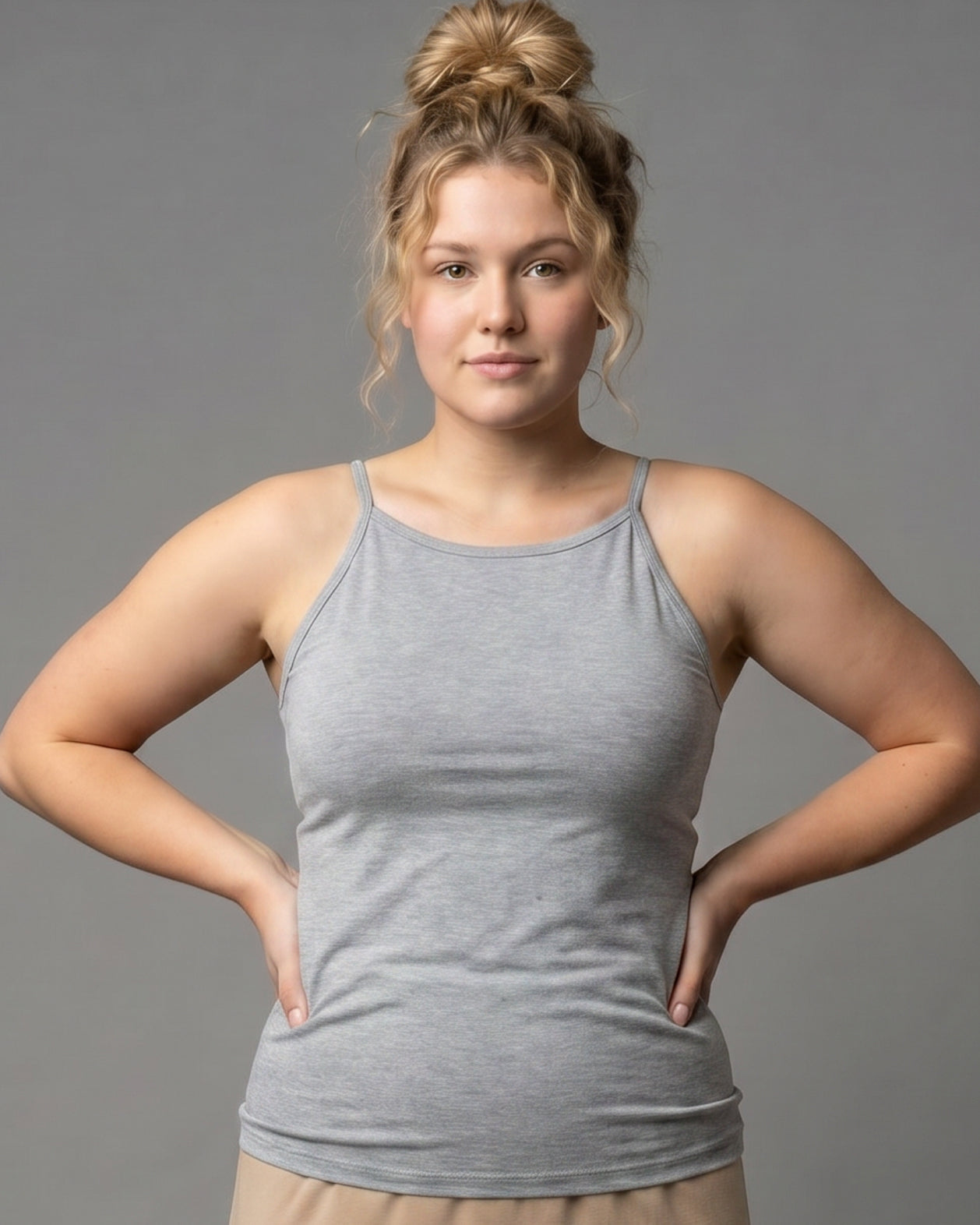 Model wearing Nuggles® Camisole in Heather Gray