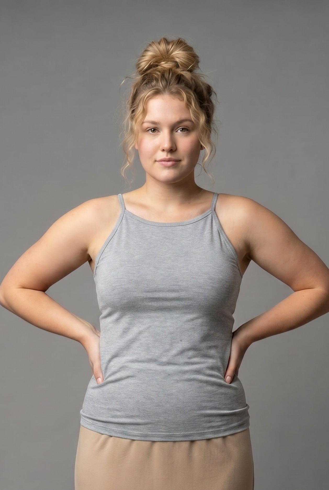 Model wearing Nuggles® Camisole in Heather Gray