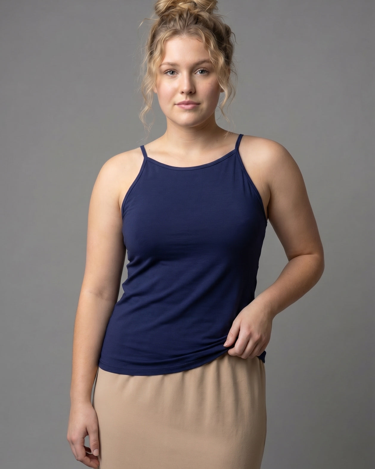 Model wearing Nuggles® Camisole in Navy