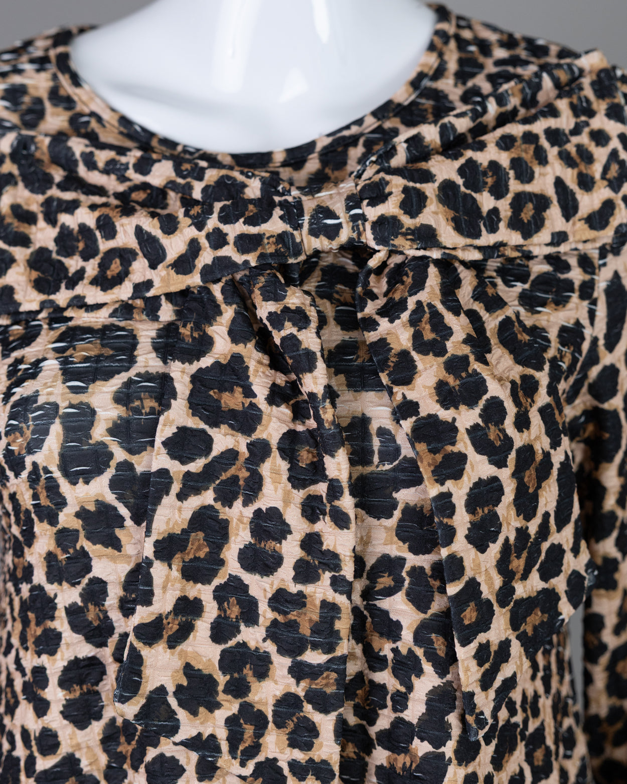 Nuggles Eleanor Top in Classic Leopard, breathable bow-neck modest top in timeless tan leopard pattern