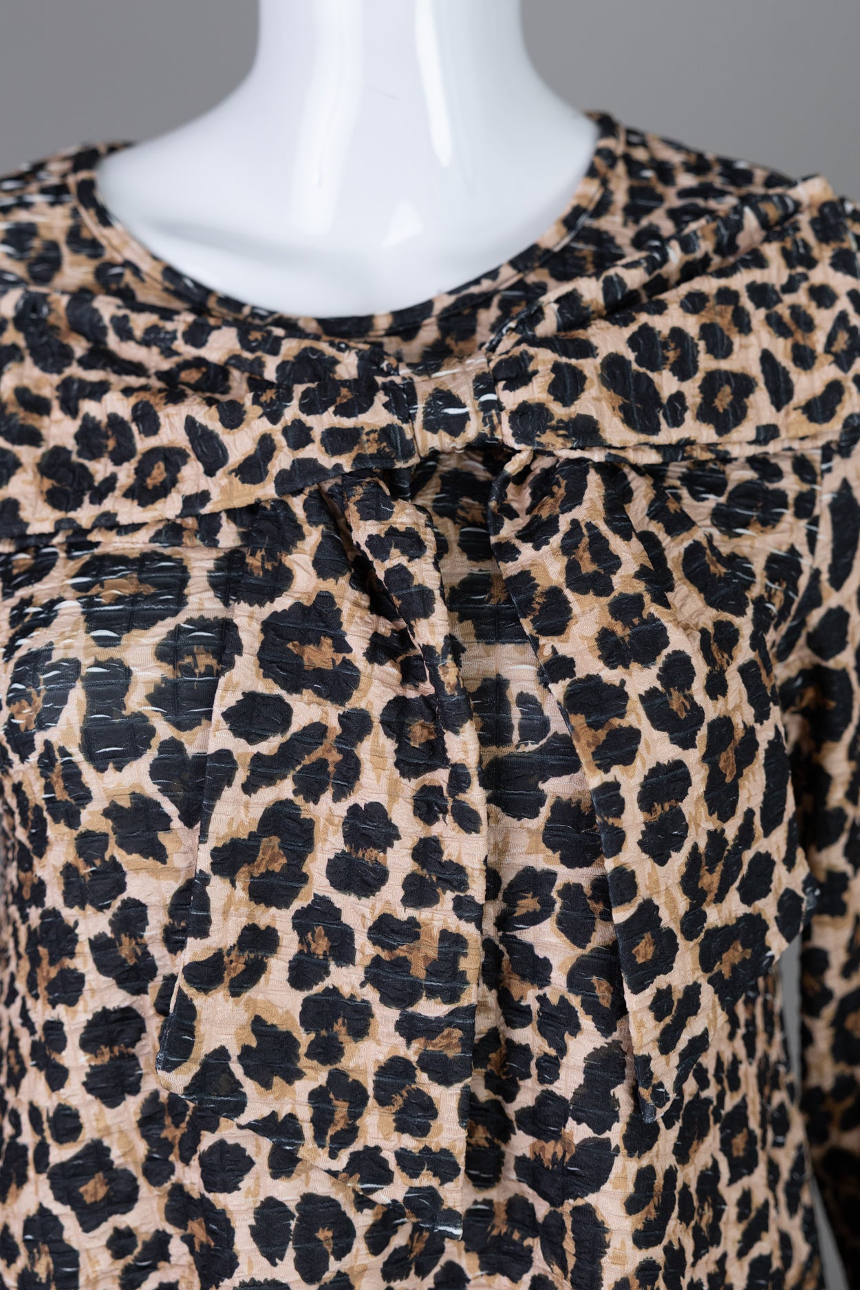 Nuggles Eleanor Top in Classic Leopard, breathable bow-neck modest top in timeless tan leopard pattern