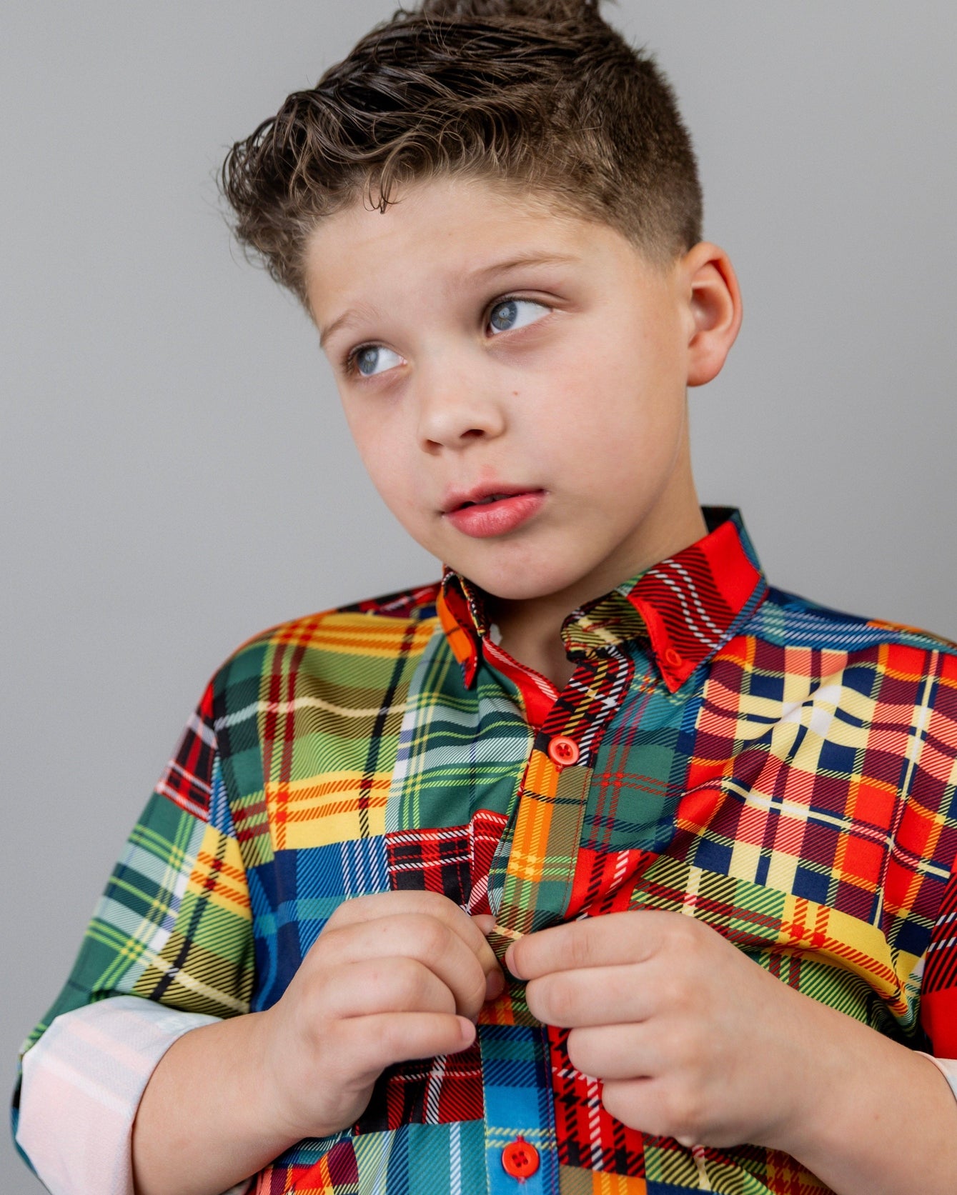 Boys' Button Down Shirt in Patch Plaid - Final Sale nuggles-clothing
