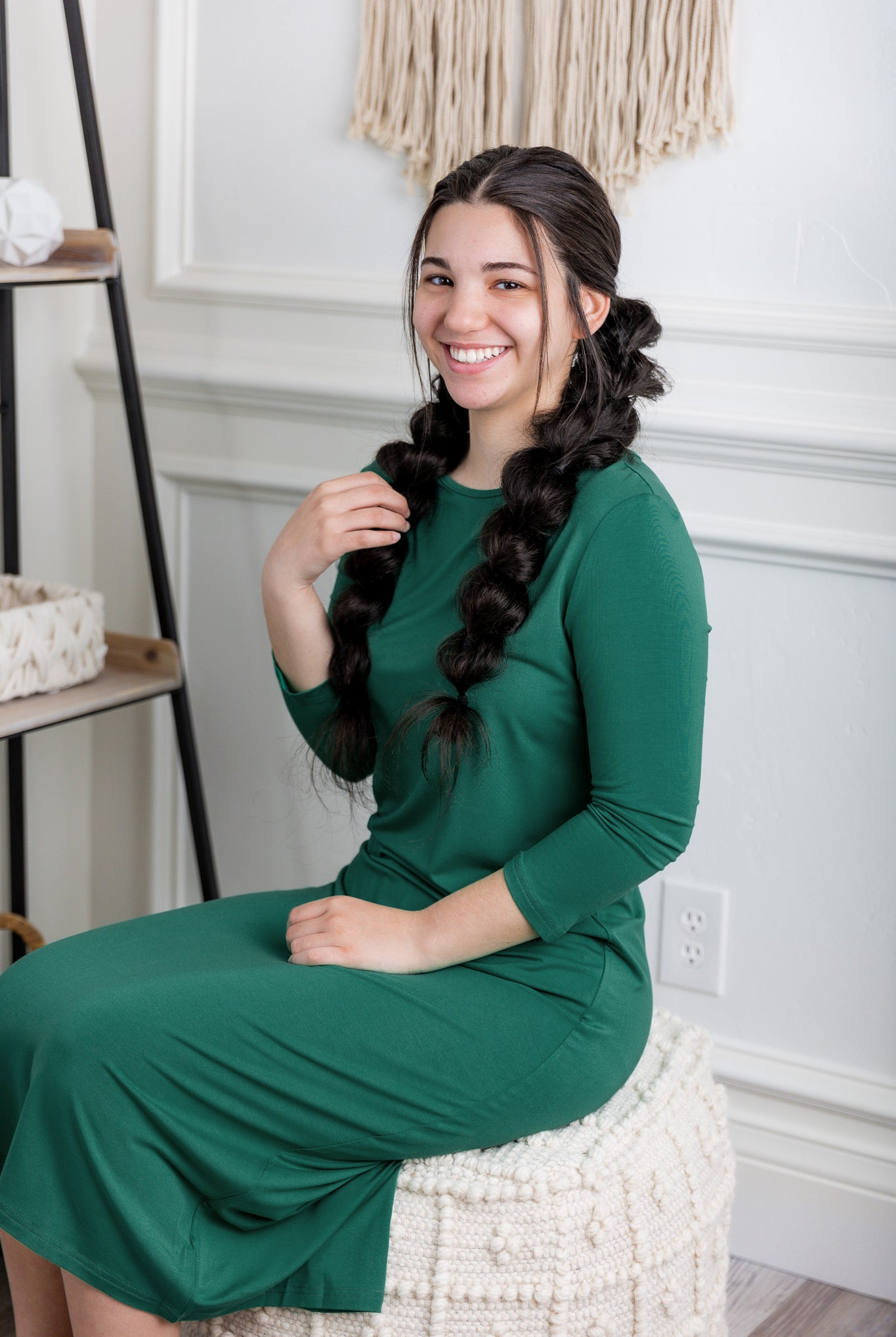 Model wearing  Nuggles® Original Style Midi Layering Dress in soft cotton knit