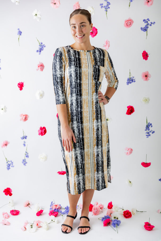 3/4 sleeve casual dress prints and solids