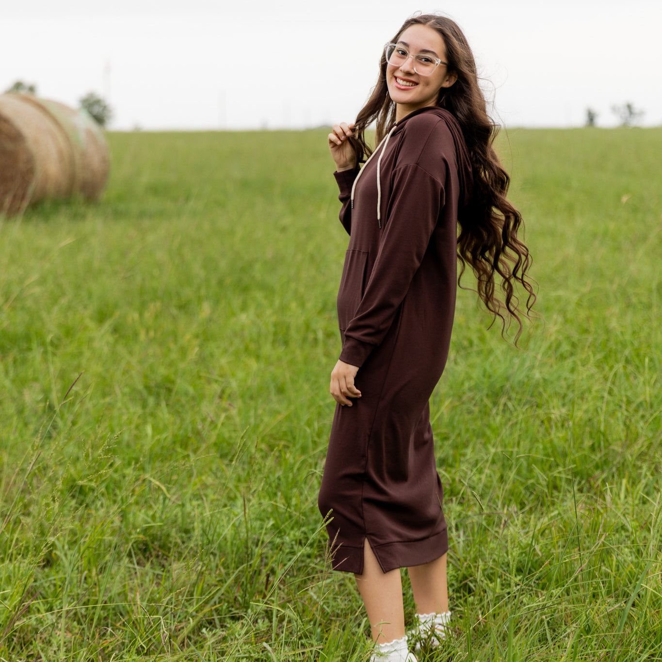 Modest hoodie dress by Nuggles®, soft and comfortable sweatshirt-style dress