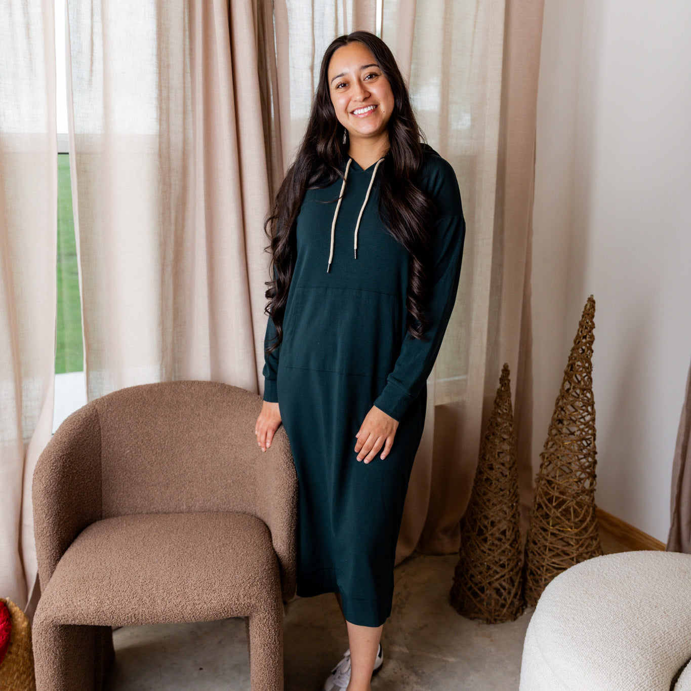 Modest hoodie dress by Nuggles®, soft and comfortable sweatshirt-style dress