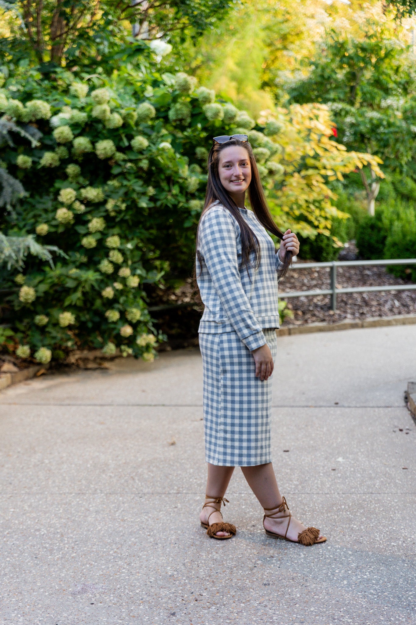 Nuggles® Iris two-piece set featuring soft knit midi skirt and crew-neck sweatshirt top