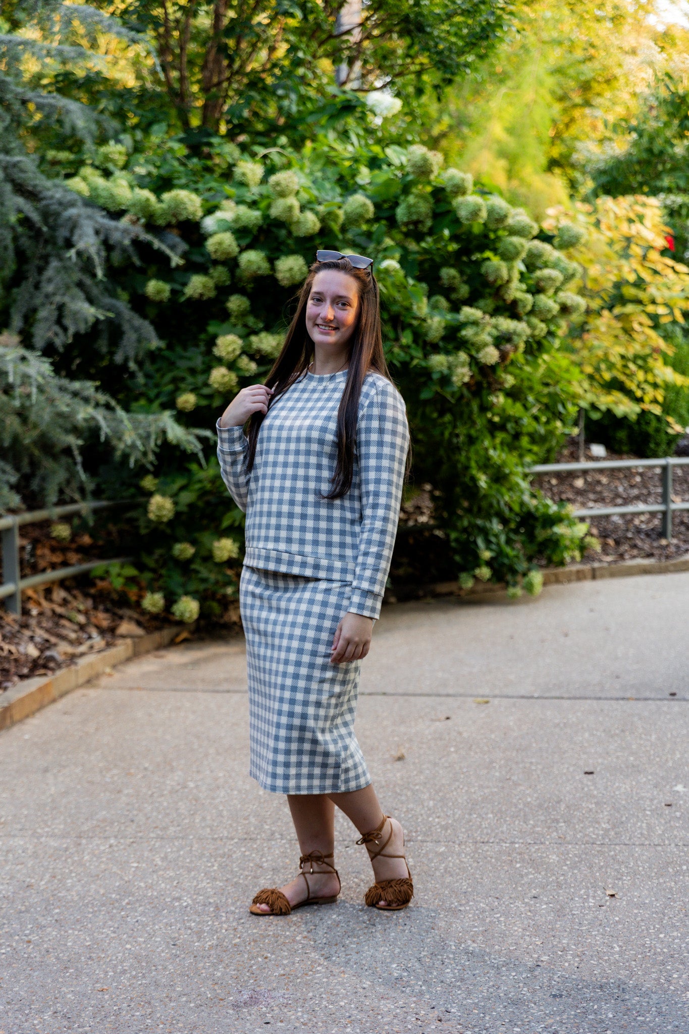 Nuggles® Iris two-piece set featuring soft knit midi skirt and crew-neck sweatshirt top